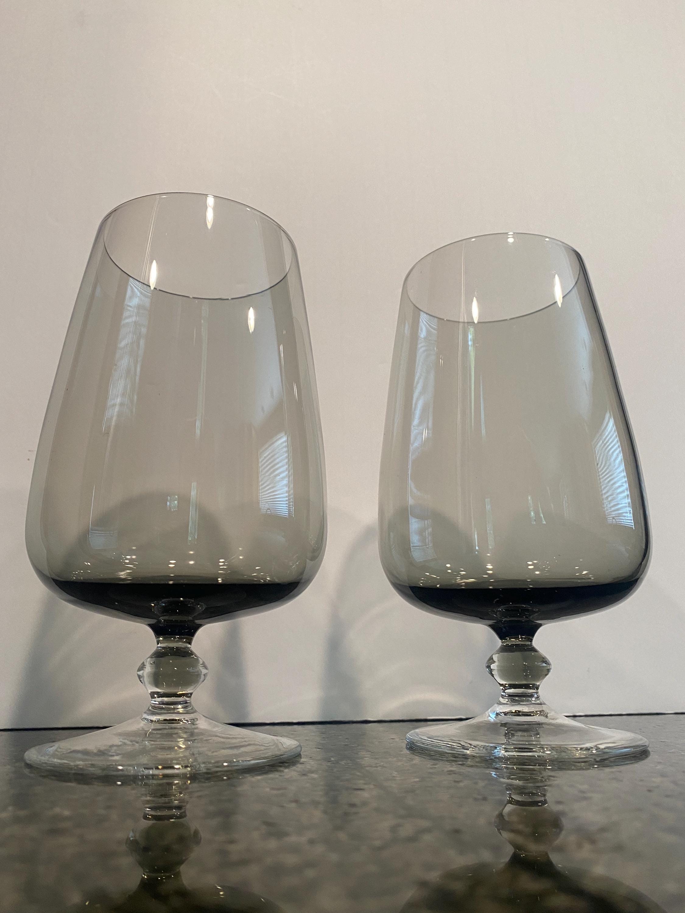 Pair of MCM Crystal Smoke Colored Water / Iced Tea / Wine Glasses / Wedding/ Hostess / Birthday / Housewarming