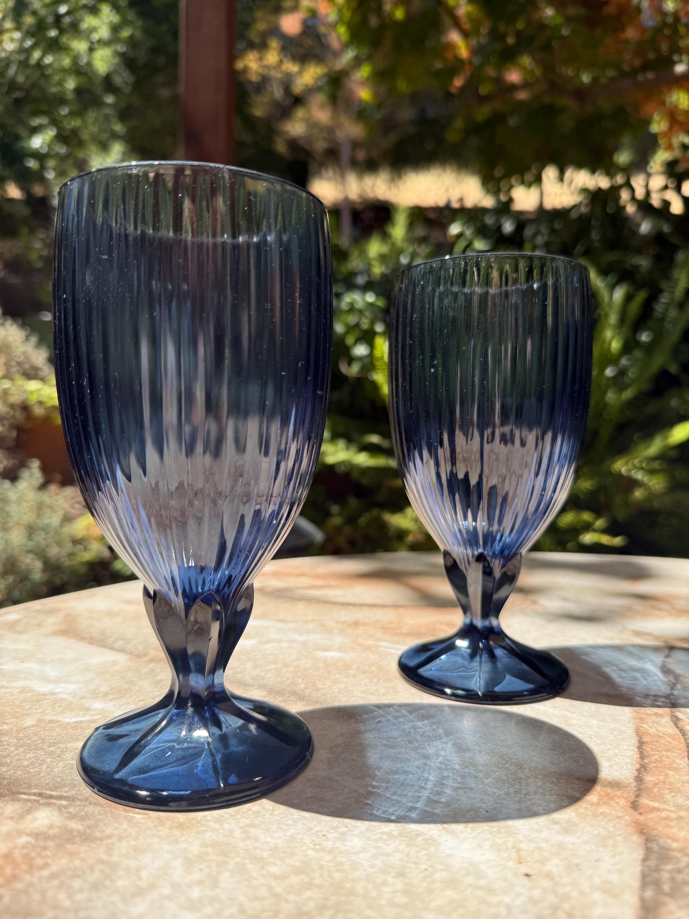 Vintage Fostoria Monet Dark Blue Goblets – Set of 4