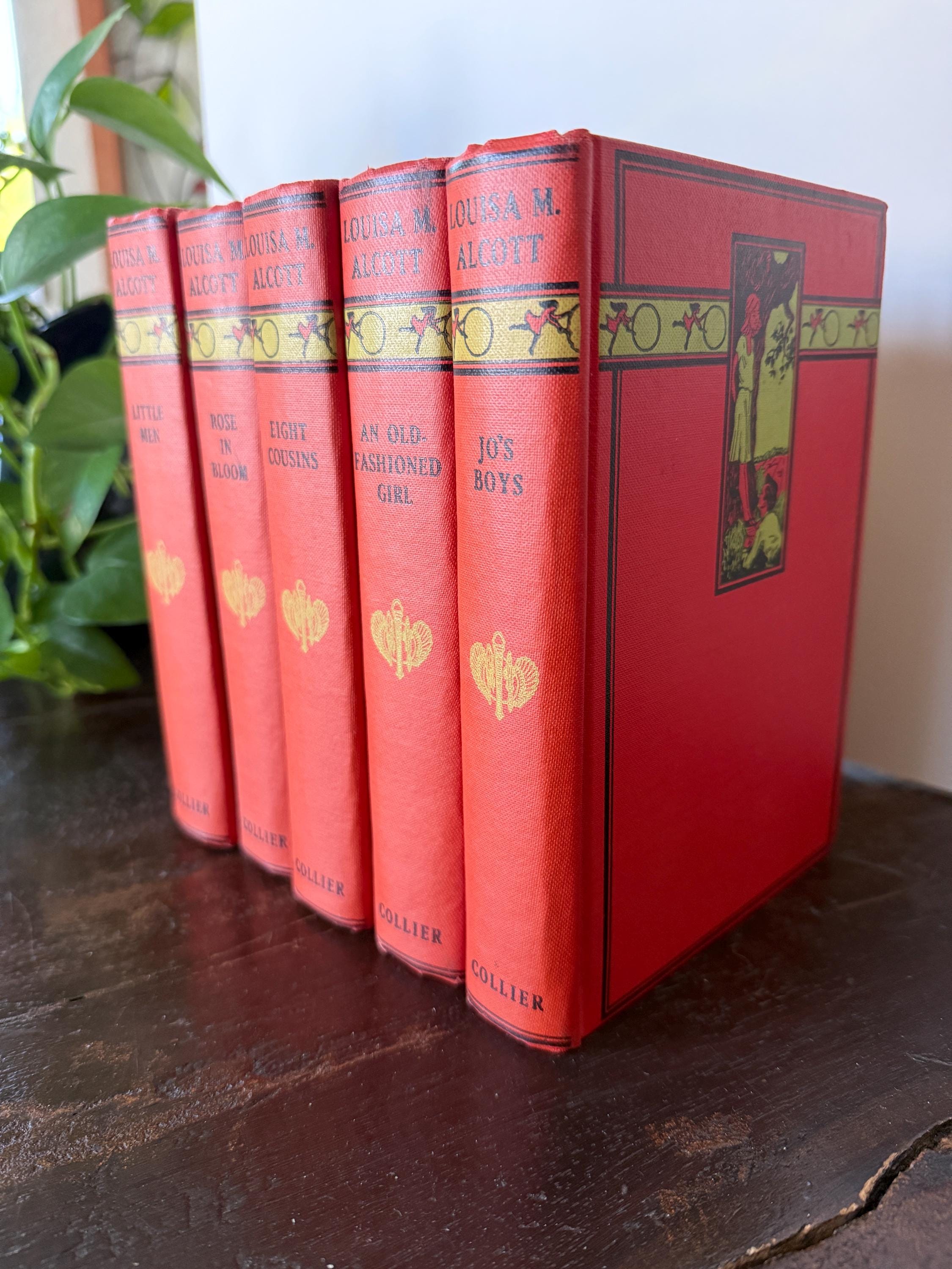 Vintage 1925 Louisa M. Alcott Book Set | P.F. Collier Red Hardcover Collection – Set of 5