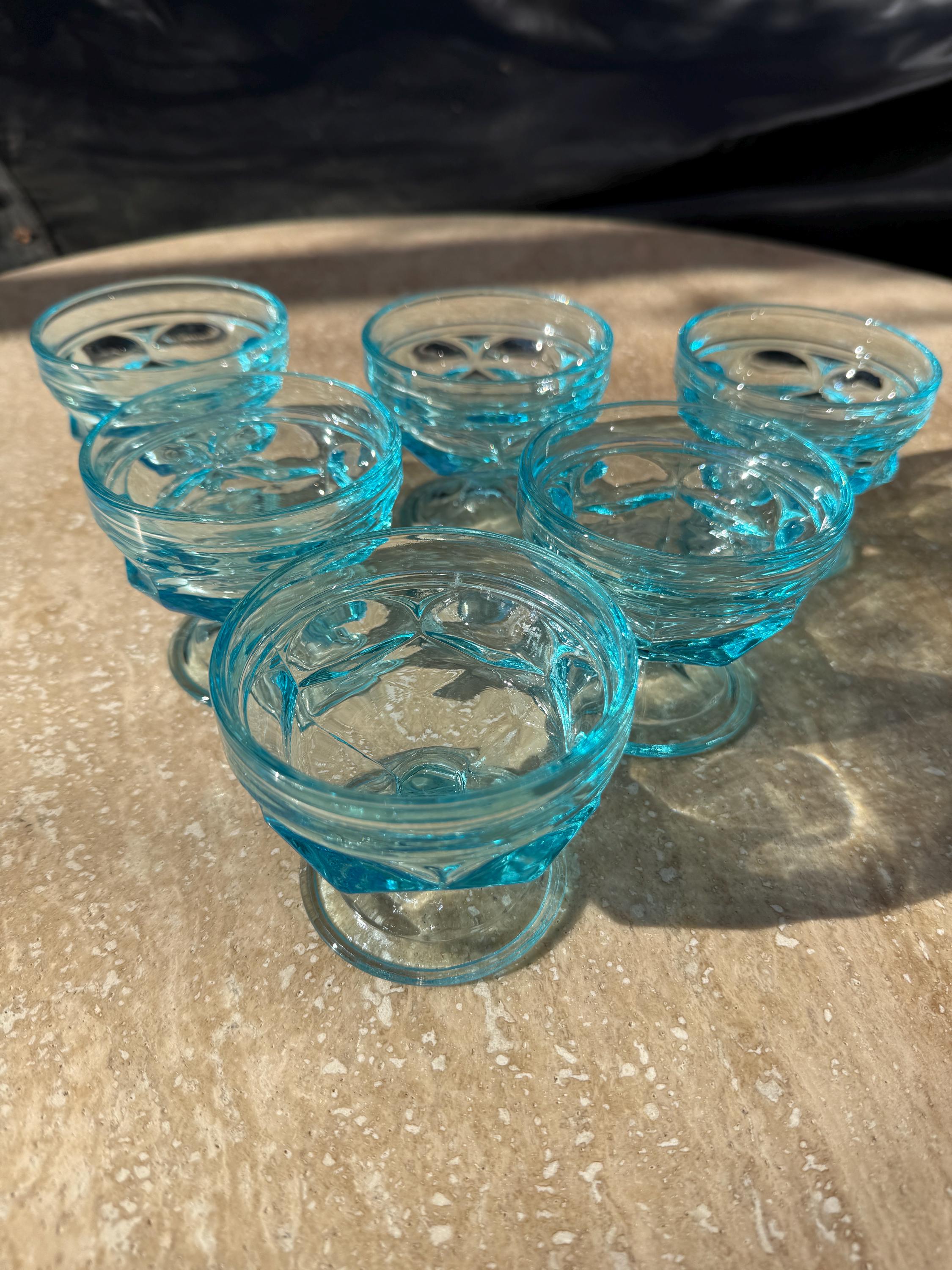 Set of 6 Anchor Hocking Fairfield Sherbert/Coupe Glasses- Aqua Blue