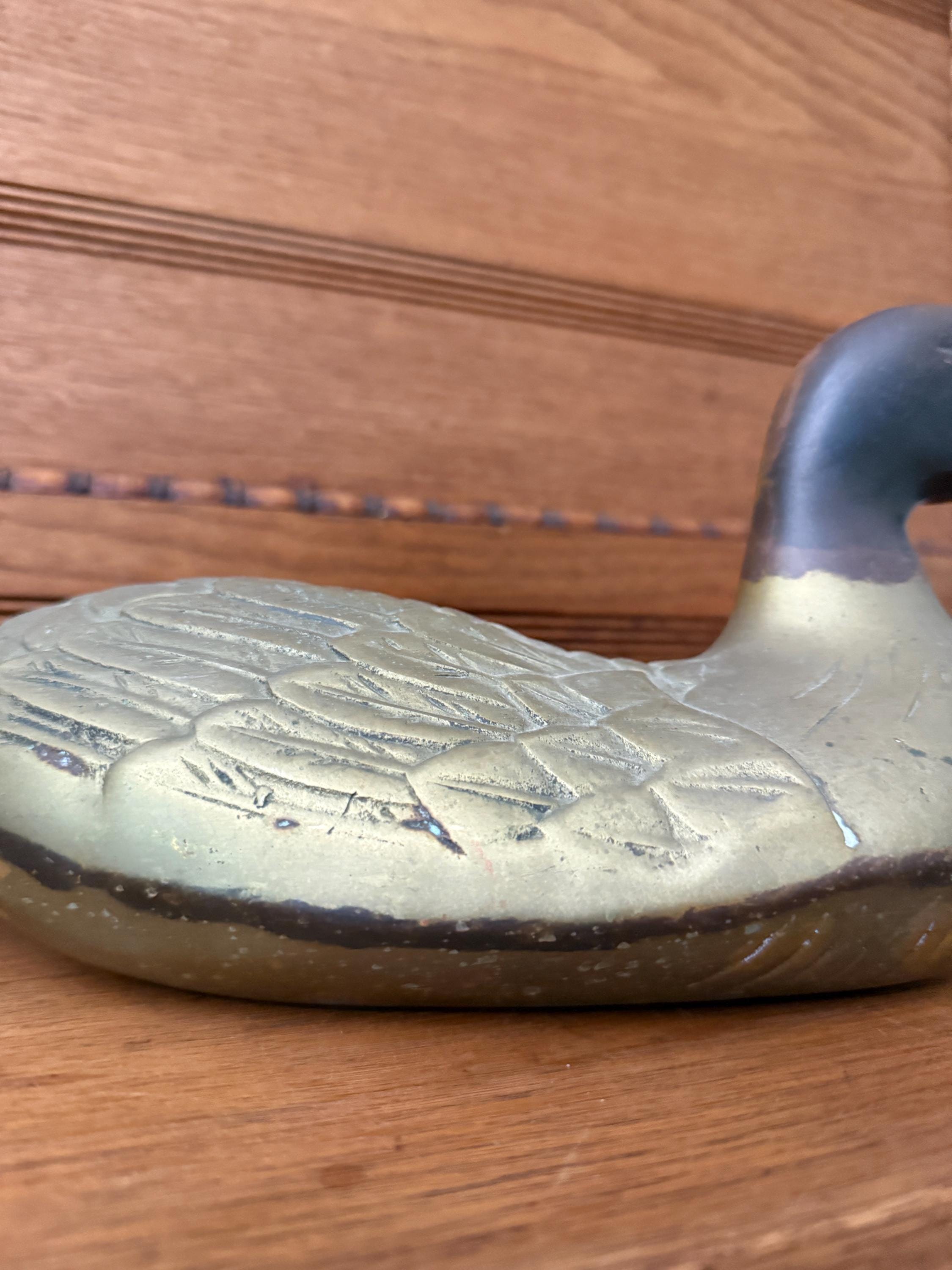 Vintage Brass Duck | 7lb Oxidized Brass Mallard Sculpture | Rustic Farmhouse Decor | Duck Paperweight | Collectible Brass Bird