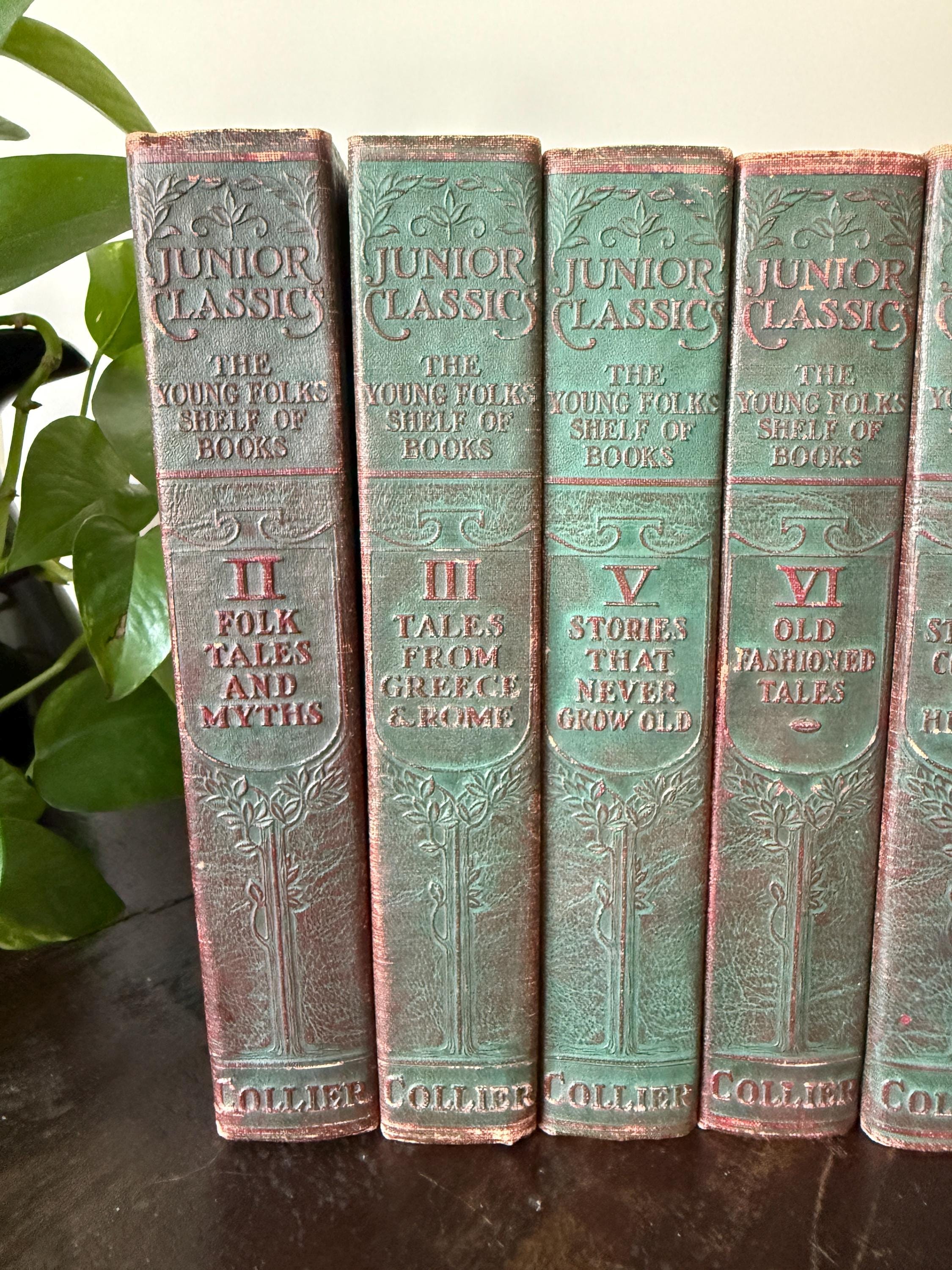 Vintage 1918 Junior Classics Book Set | 8 Volumes | The Young Folks Shelf of Books | Second Edition by P.F. Collier | Embossed Covers