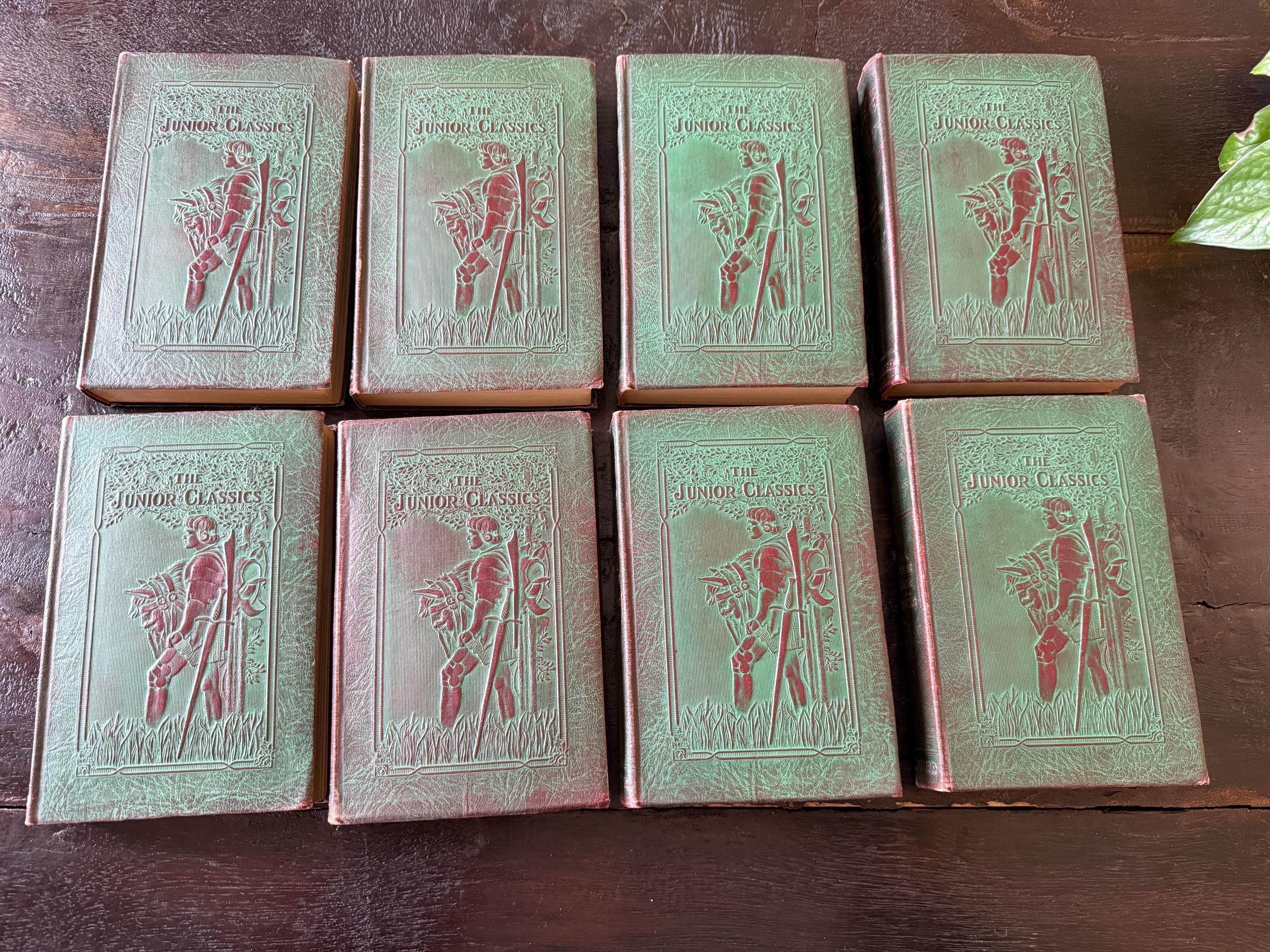 Vintage 1918 Junior Classics Book Set | 8 Volumes | The Young Folks Shelf of Books | Second Edition by P.F. Collier | Embossed Covers