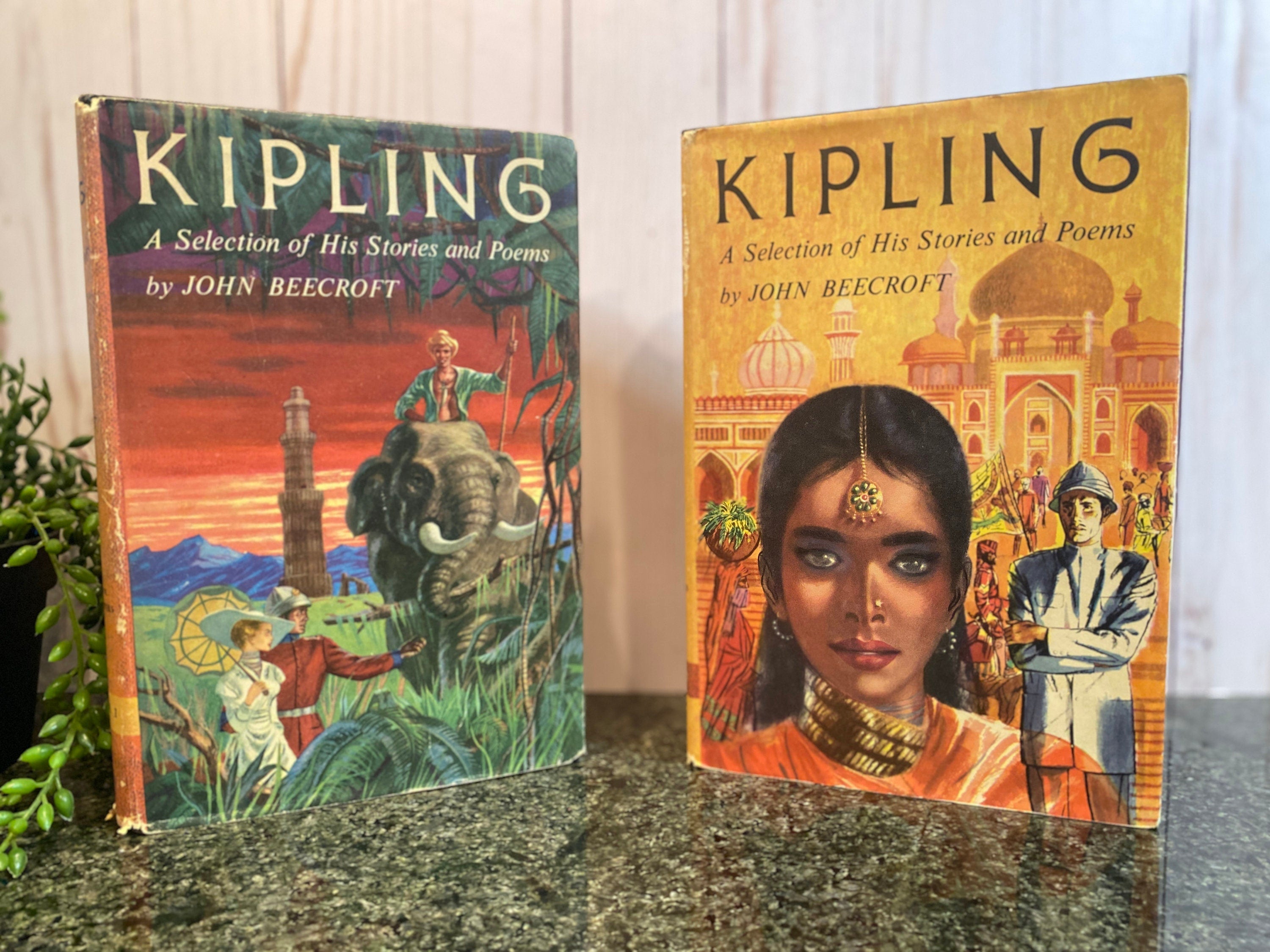 Volumes 1&2 Kipling- Stories and Poems by John Beectoft- 1956- Book Set- Jungle Book-Just So Stories- book club edition