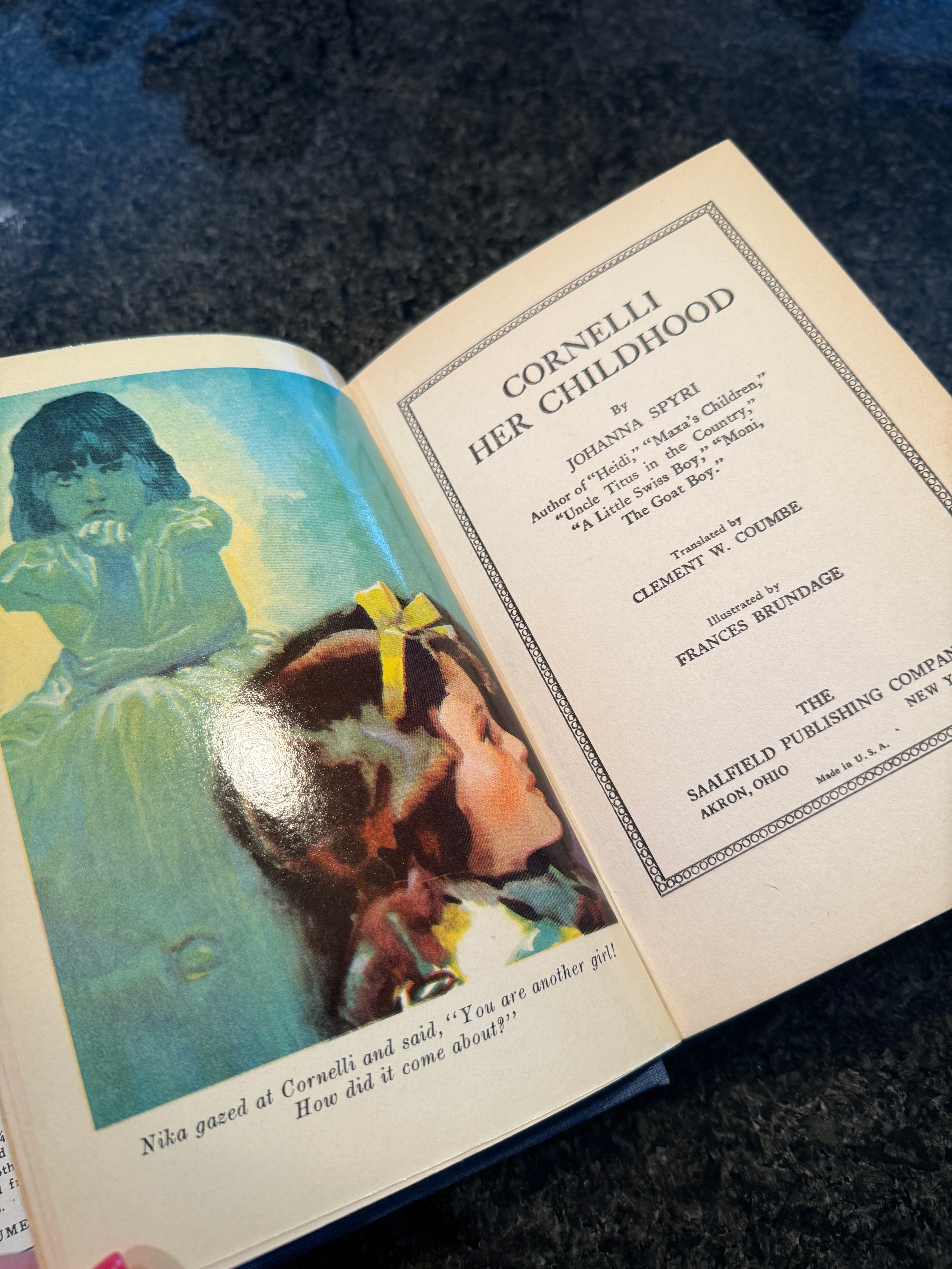 Cornelli, Her Childhood by Johanna Spyri – 1926 First American Edition with Dust Jacket