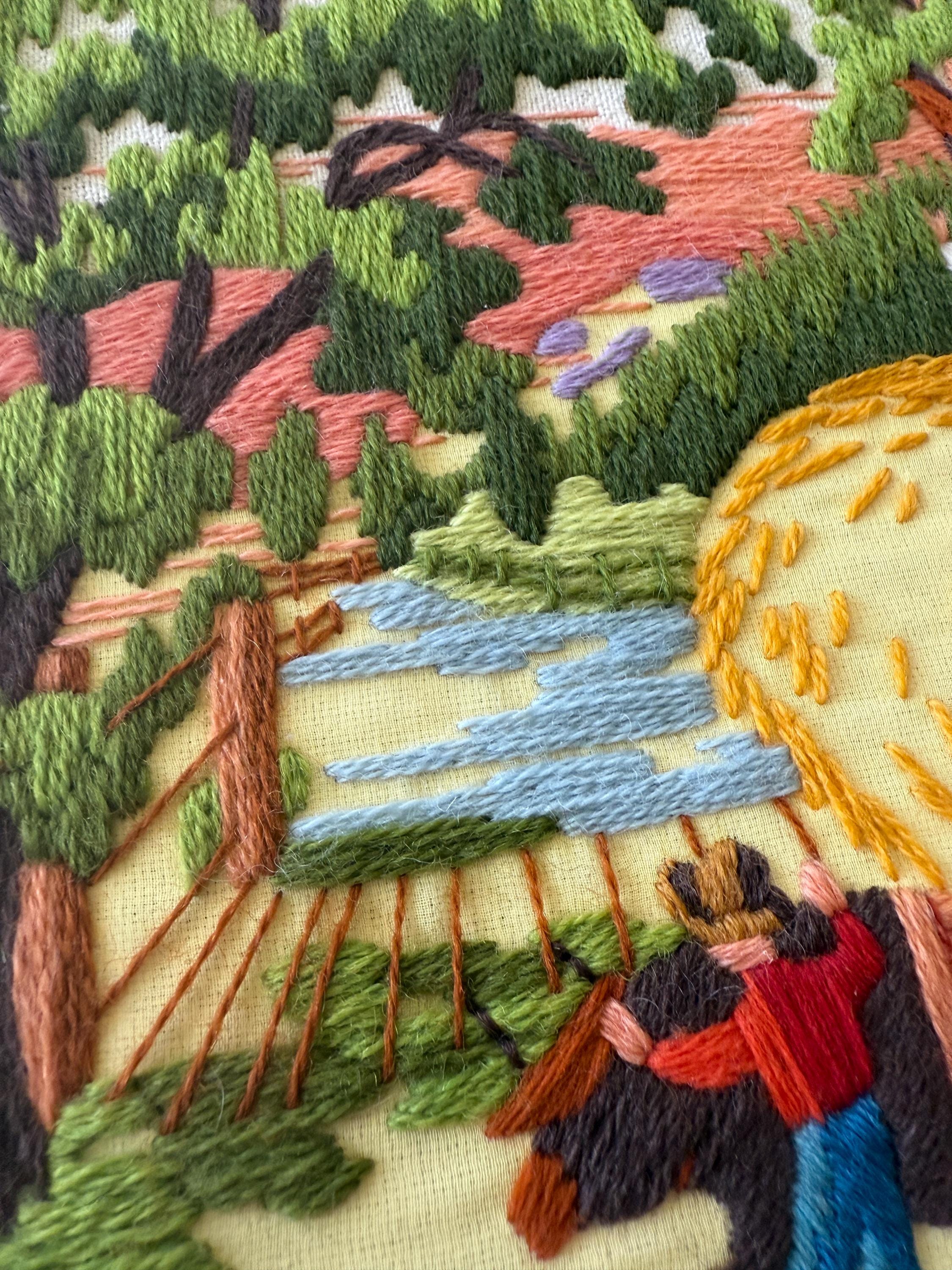 Vintage Framed Crewel Embroidery Art – Handmade Needlework – Harvest