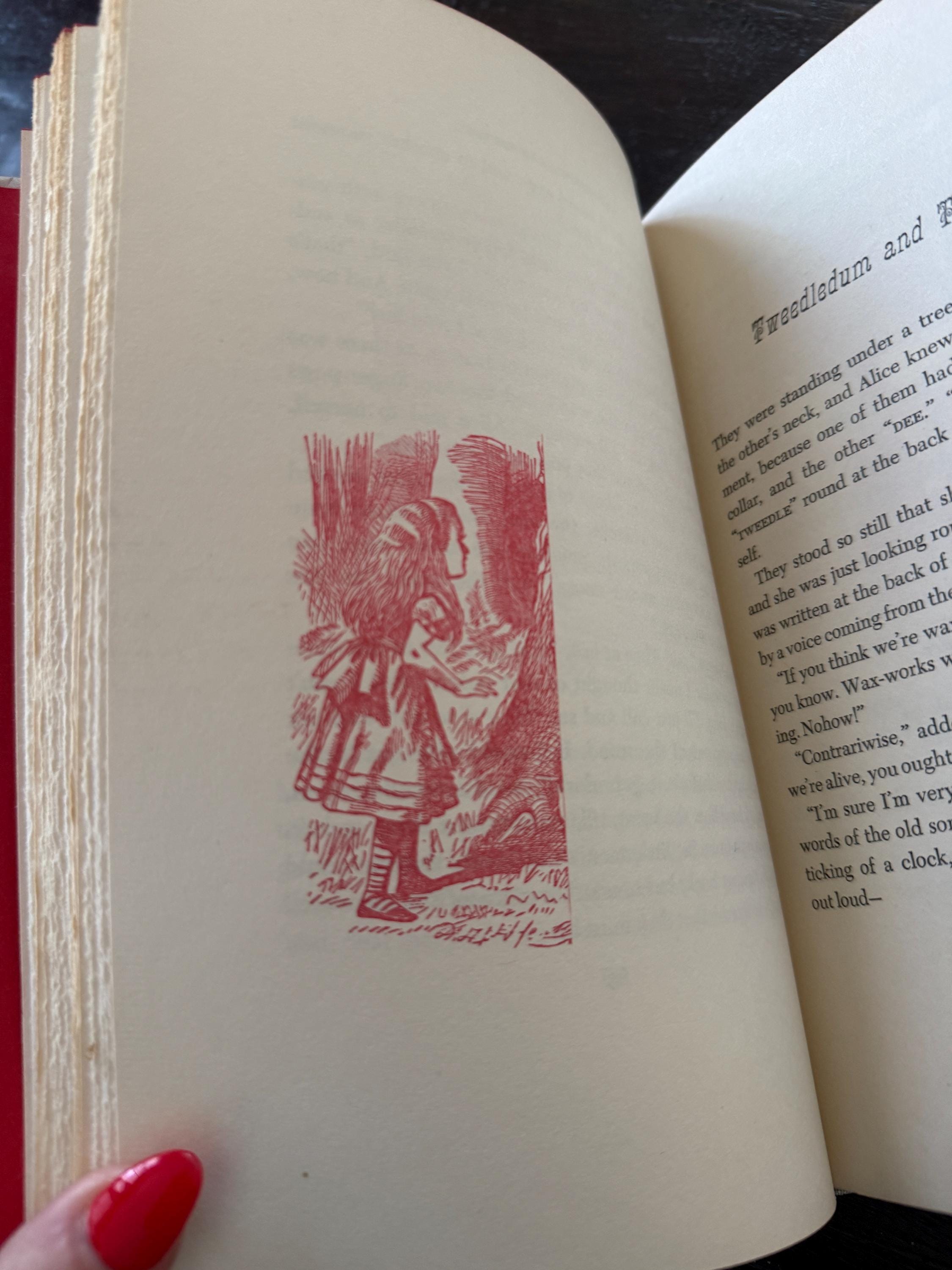 Through the Looking-Glass by Lewis Carroll – 1950s First Edition – Junior Deluxe Editions – Red Ink & Color Illustrations – Inscribed