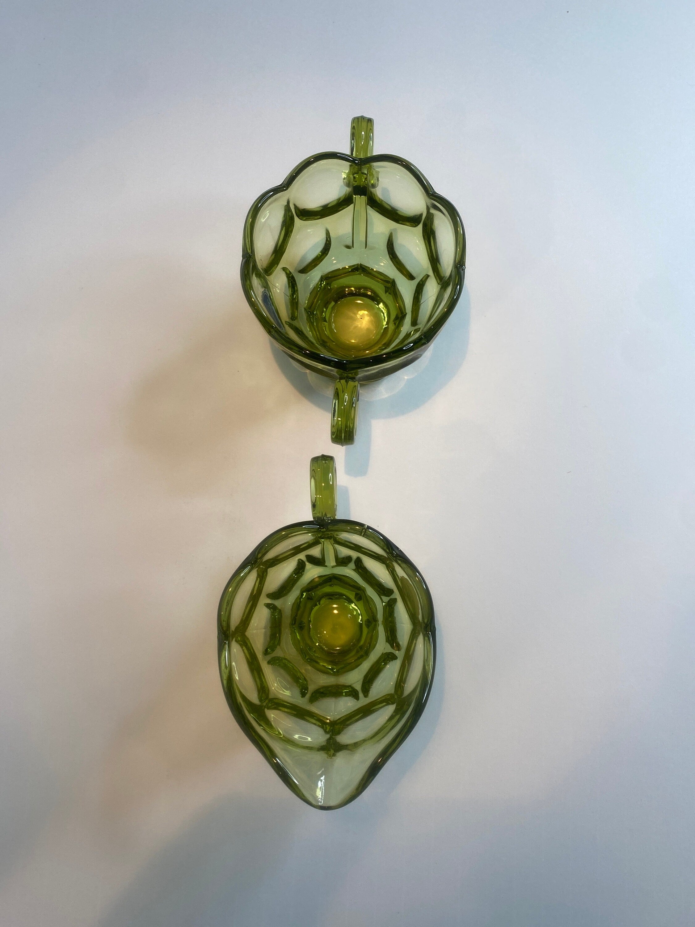 Vintage Imperial Glass Company- Original factory sticker- Verde Provincial Green Hlass- Cream and Sugar Set