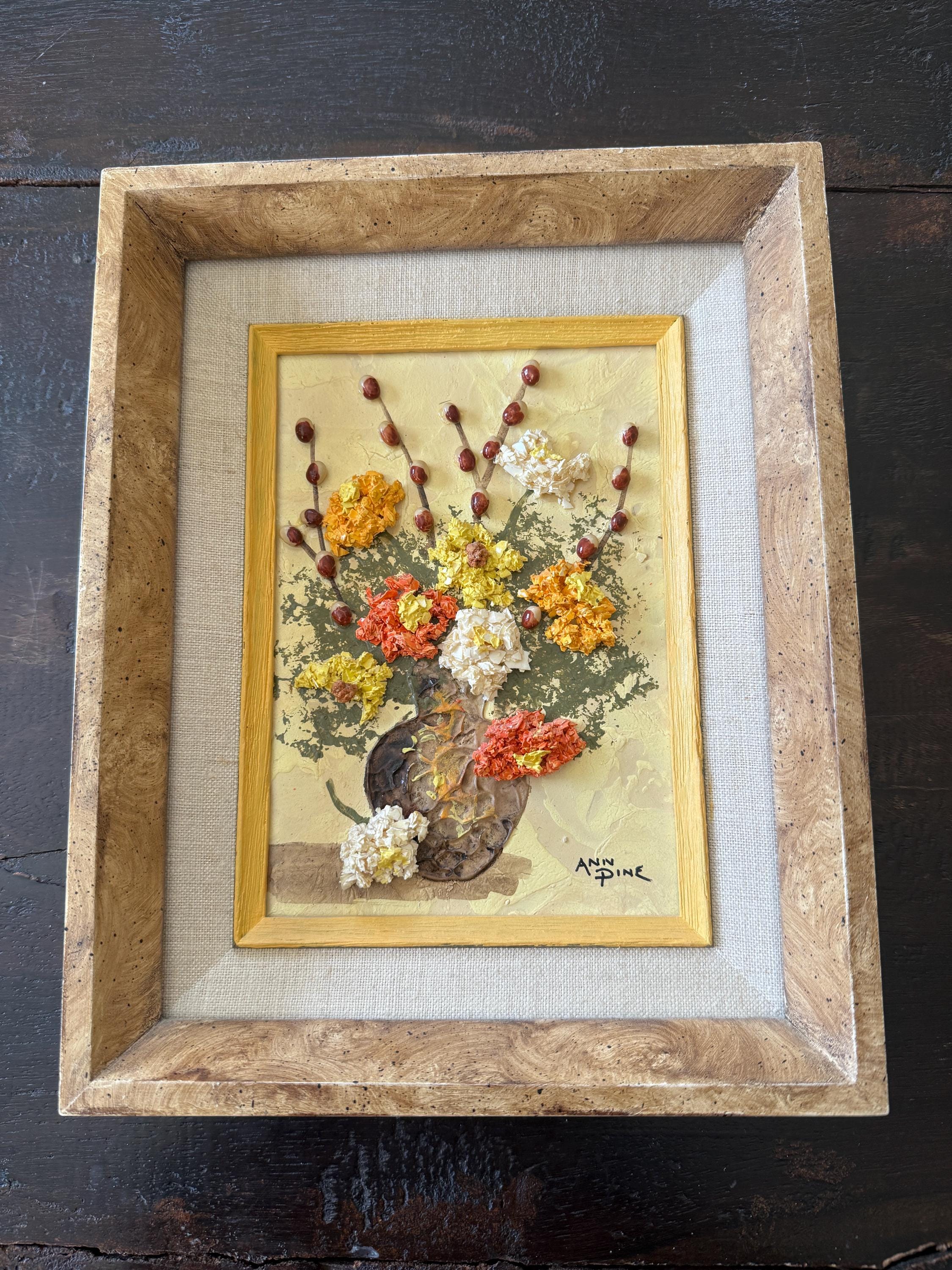 Signed Original Textured Oil Painting by Ann Pine – Framed 8x10 – Floral Still Life Art