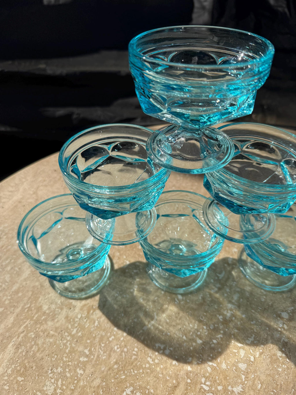 Set of 6 Anchor Hocking Fairfield Sherbert/Coupe Glasses- Aqua Blue