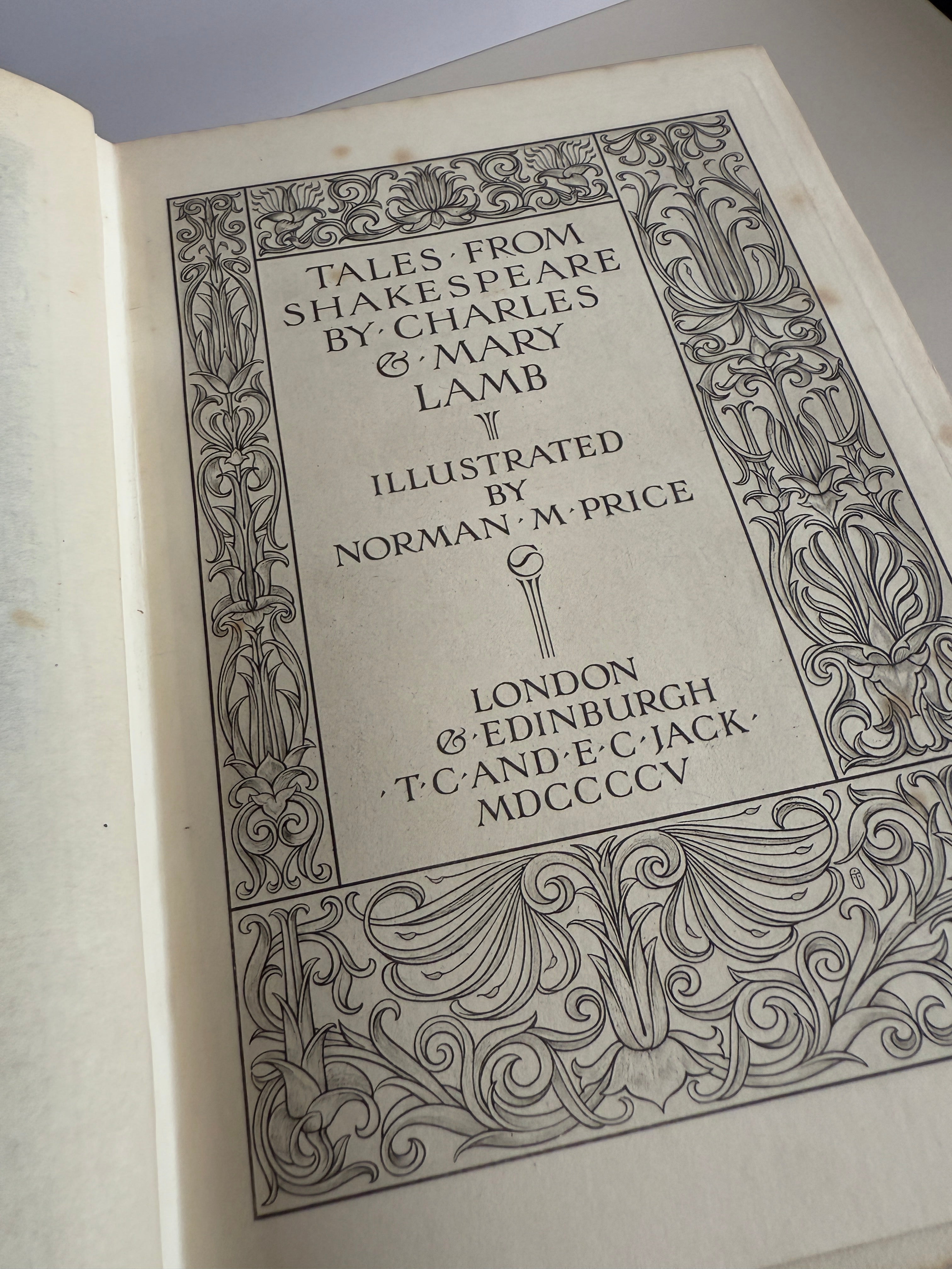 Antique 1905 Tales from Shakespeare by Charles & Mary Lamb – Illustrated by N.M. Price – Ornate Gilt Binding