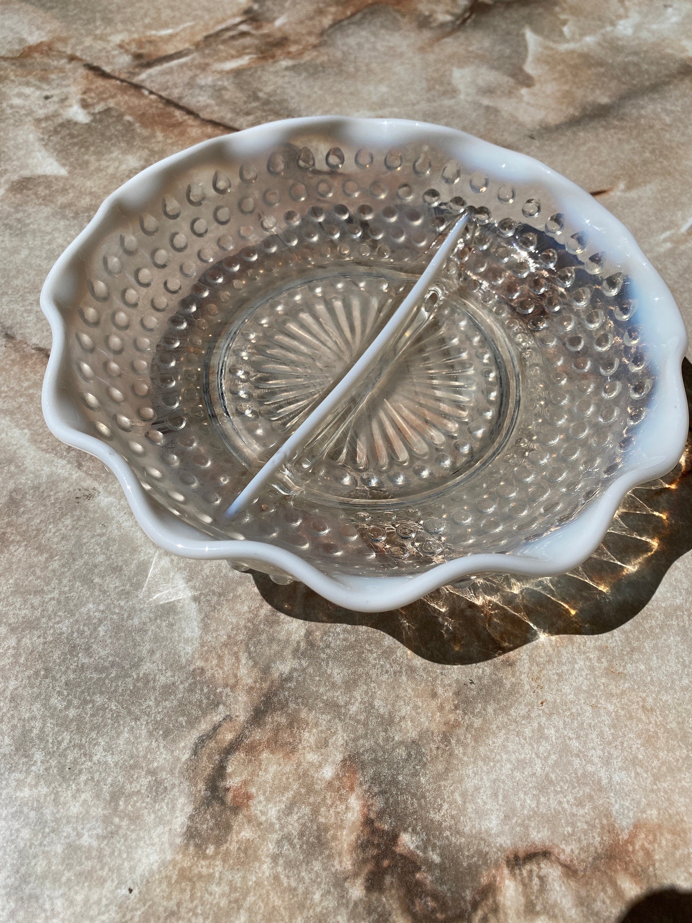Vintage Anchor Hocking Moonstone Opalescent Hobnail Pattern Glass Pieces 3 PC SET