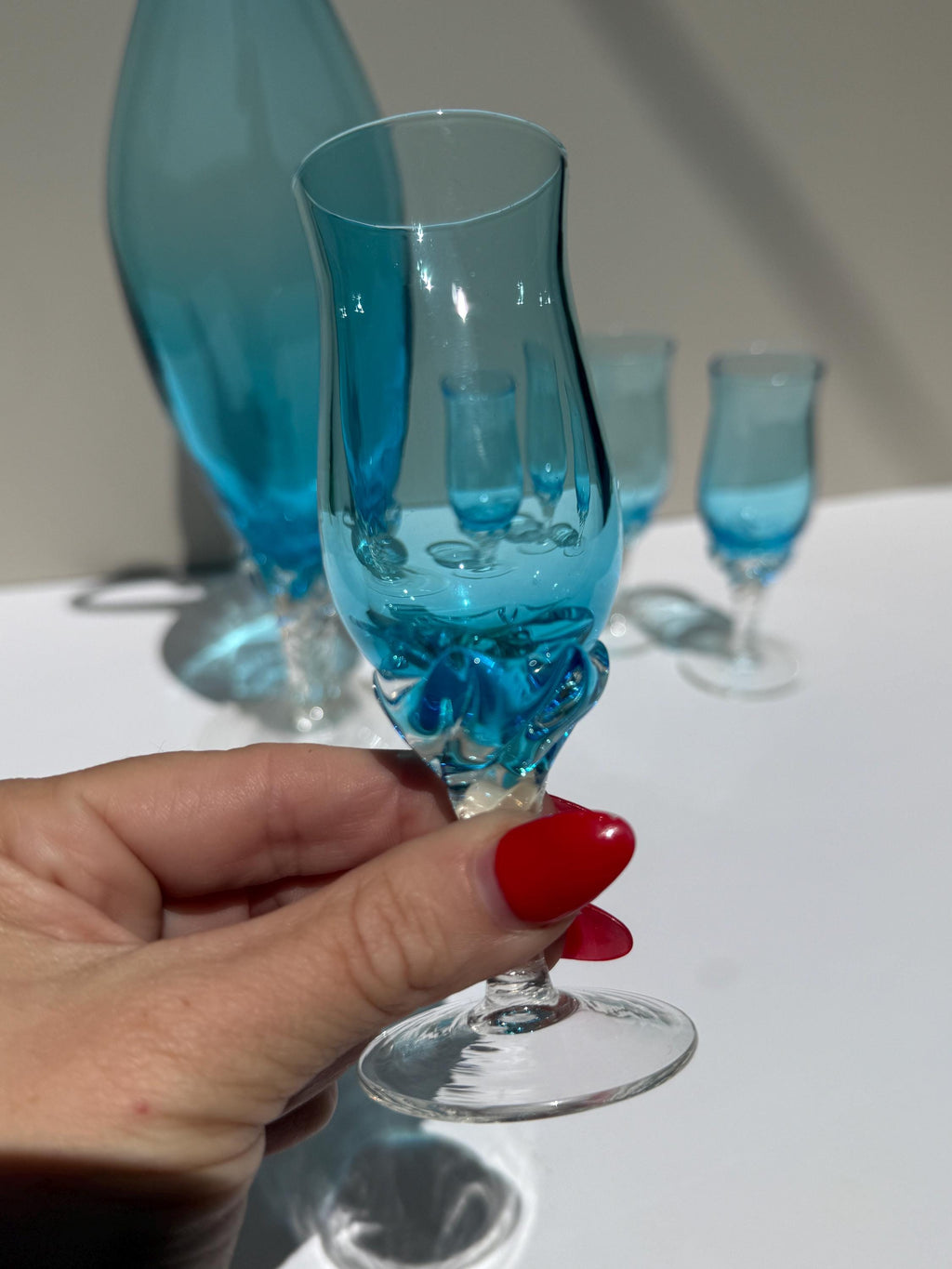 Vintage Blue Empoli Genie Decanter & Glasses Set – Swirl Design – Made in Italy