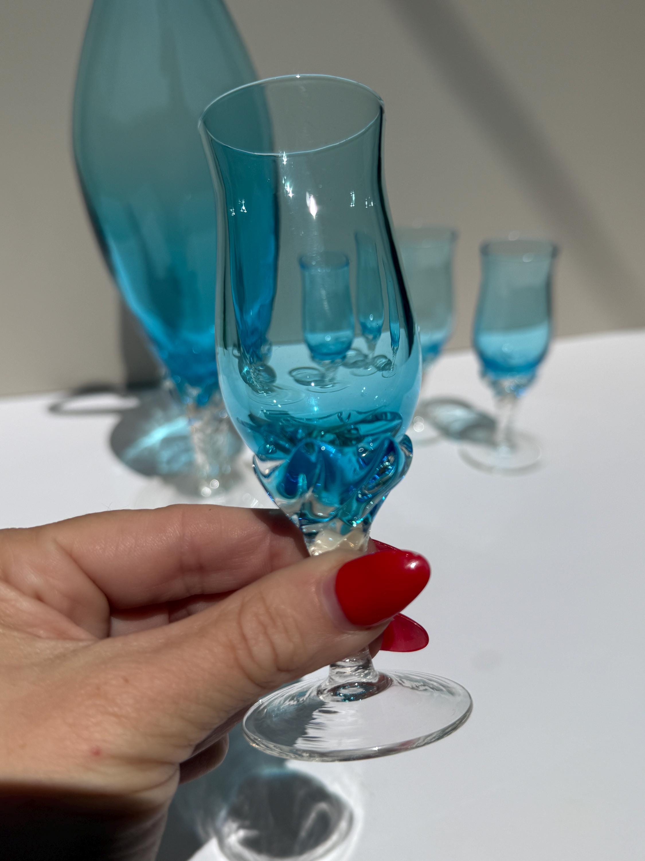 Vintage Blue Empoli Genie Decanter & Glasses Set – Swirl Design – Made in Italy