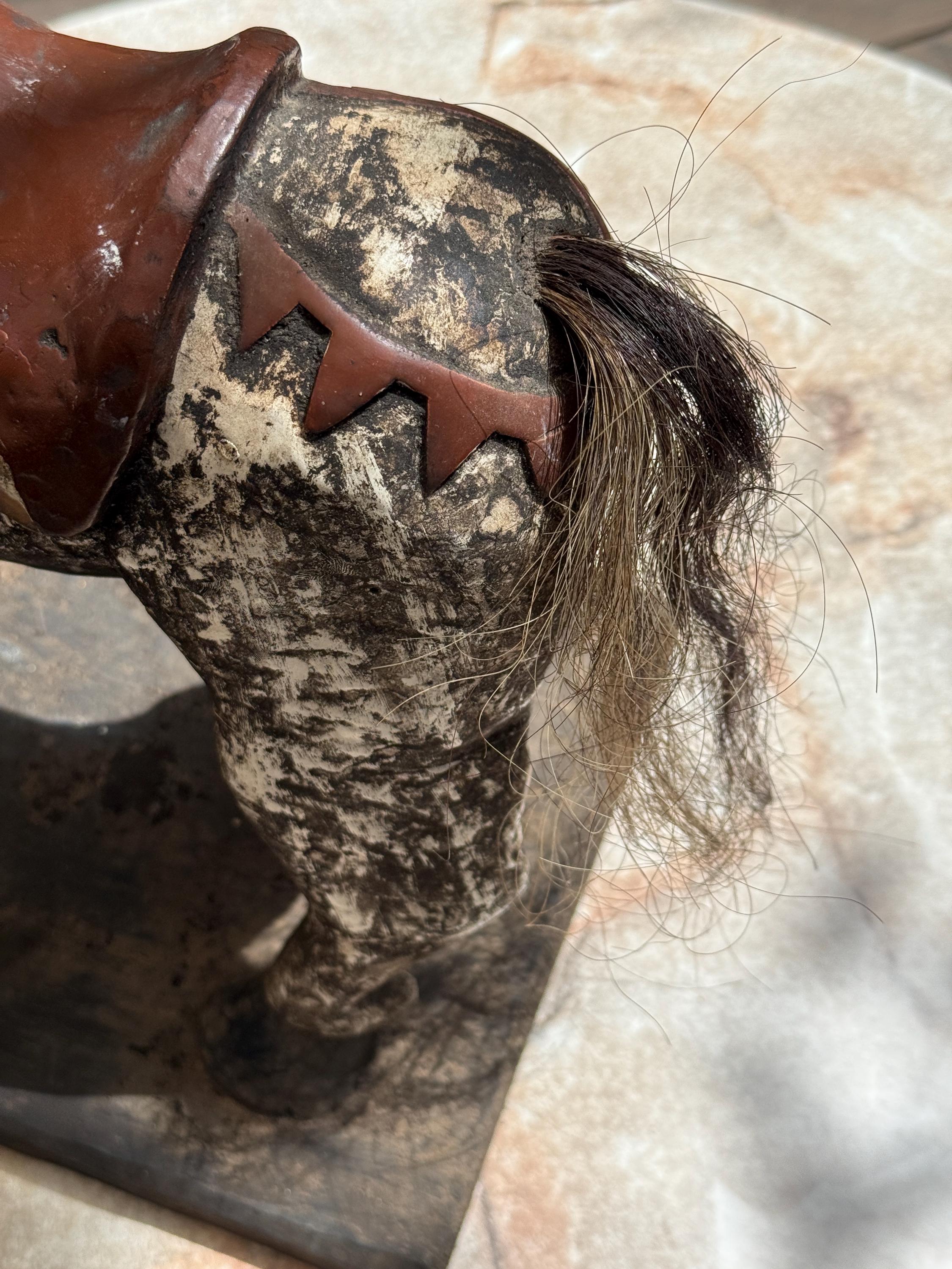 Handmade Carved Wooden Horse/Donkey Statue with Bells – Folk Art from Guatemala – Rustic Decor