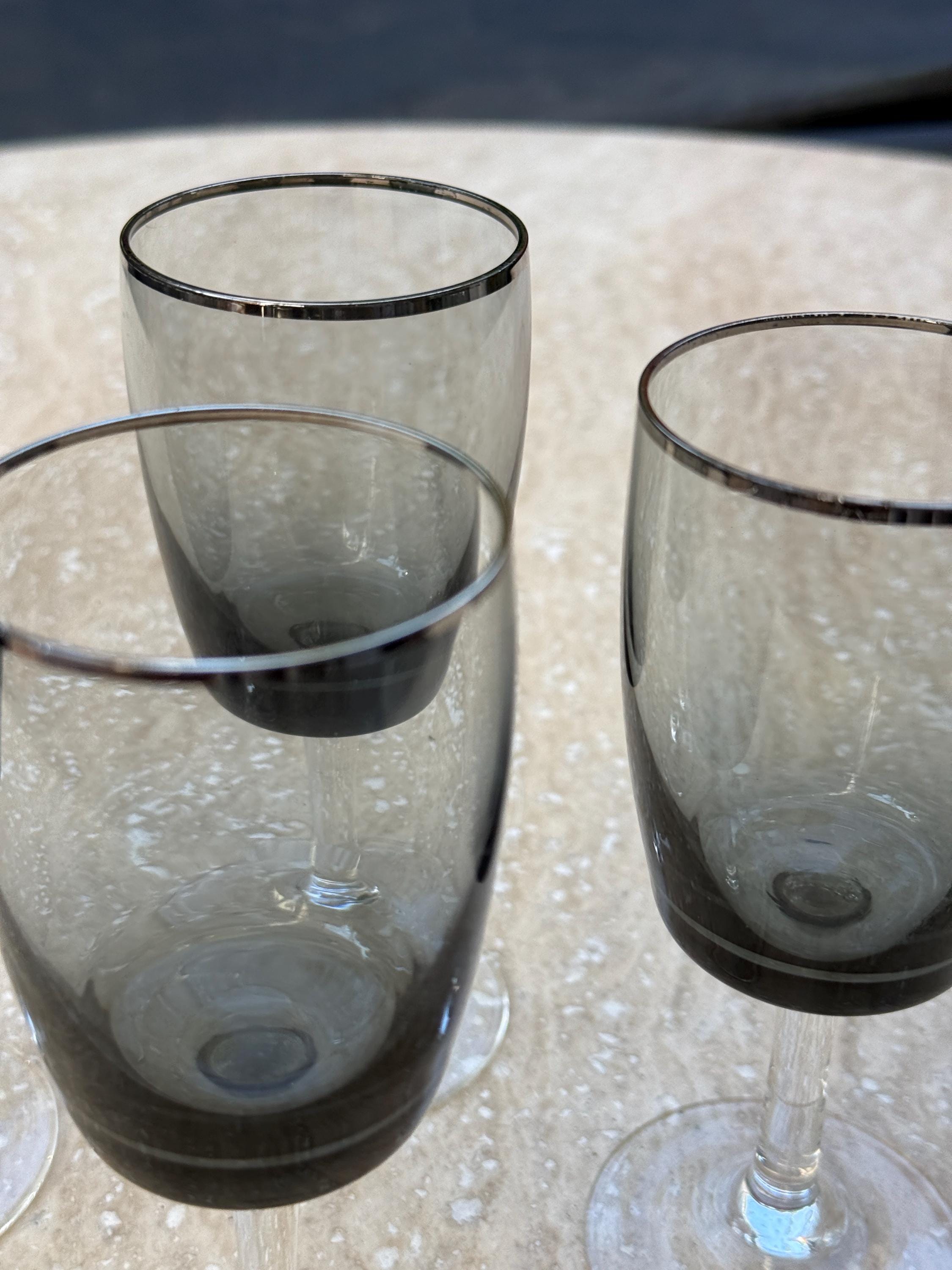 Set of 4- Gorham Crystal Midnight Mist Smoke Platinum Small Glasses