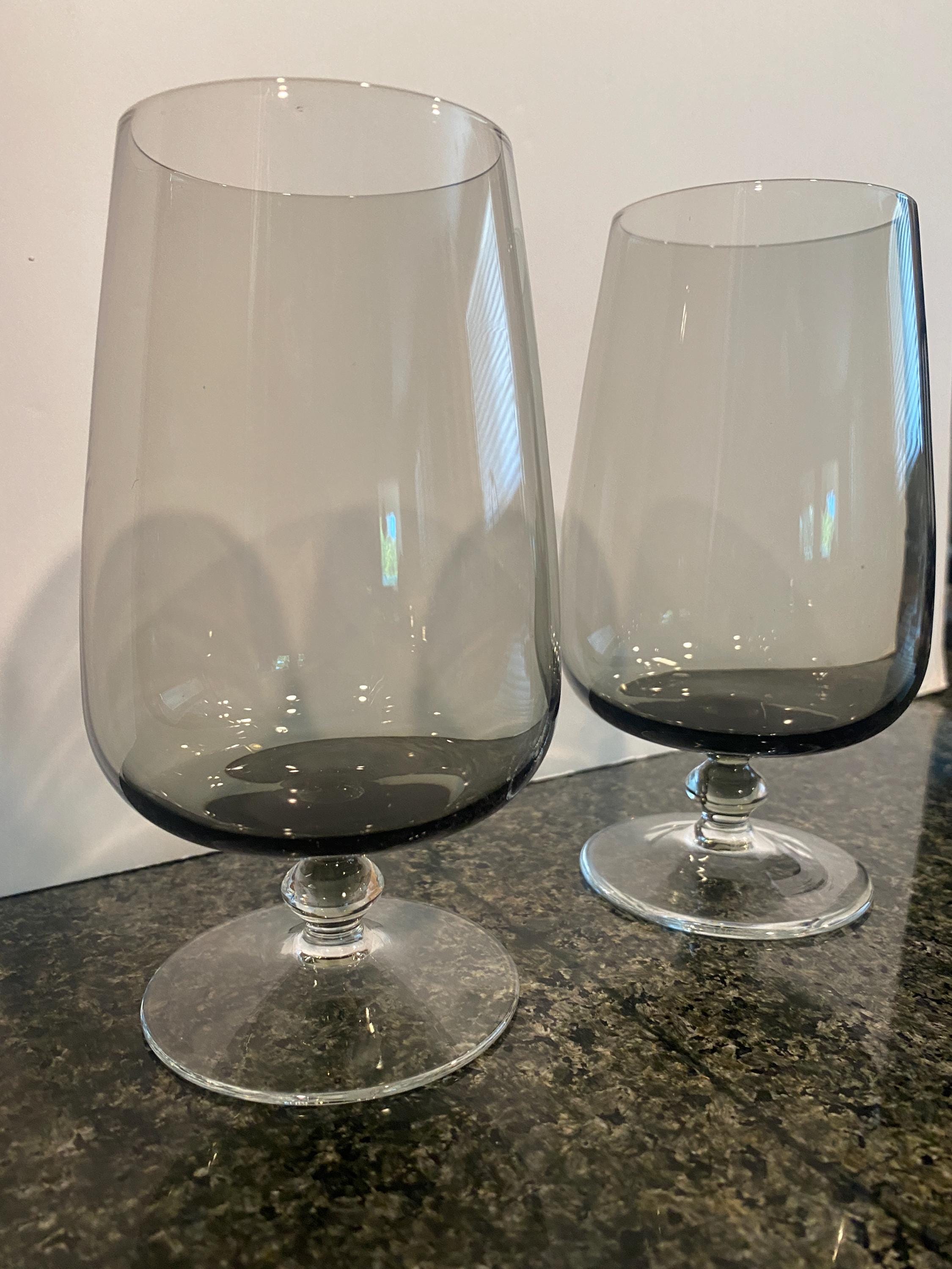 Pair of MCM Crystal Smoke Colored Water / Iced Tea / Wine Glasses /  Wedding/ Hostess  / Birthday / Housewarming