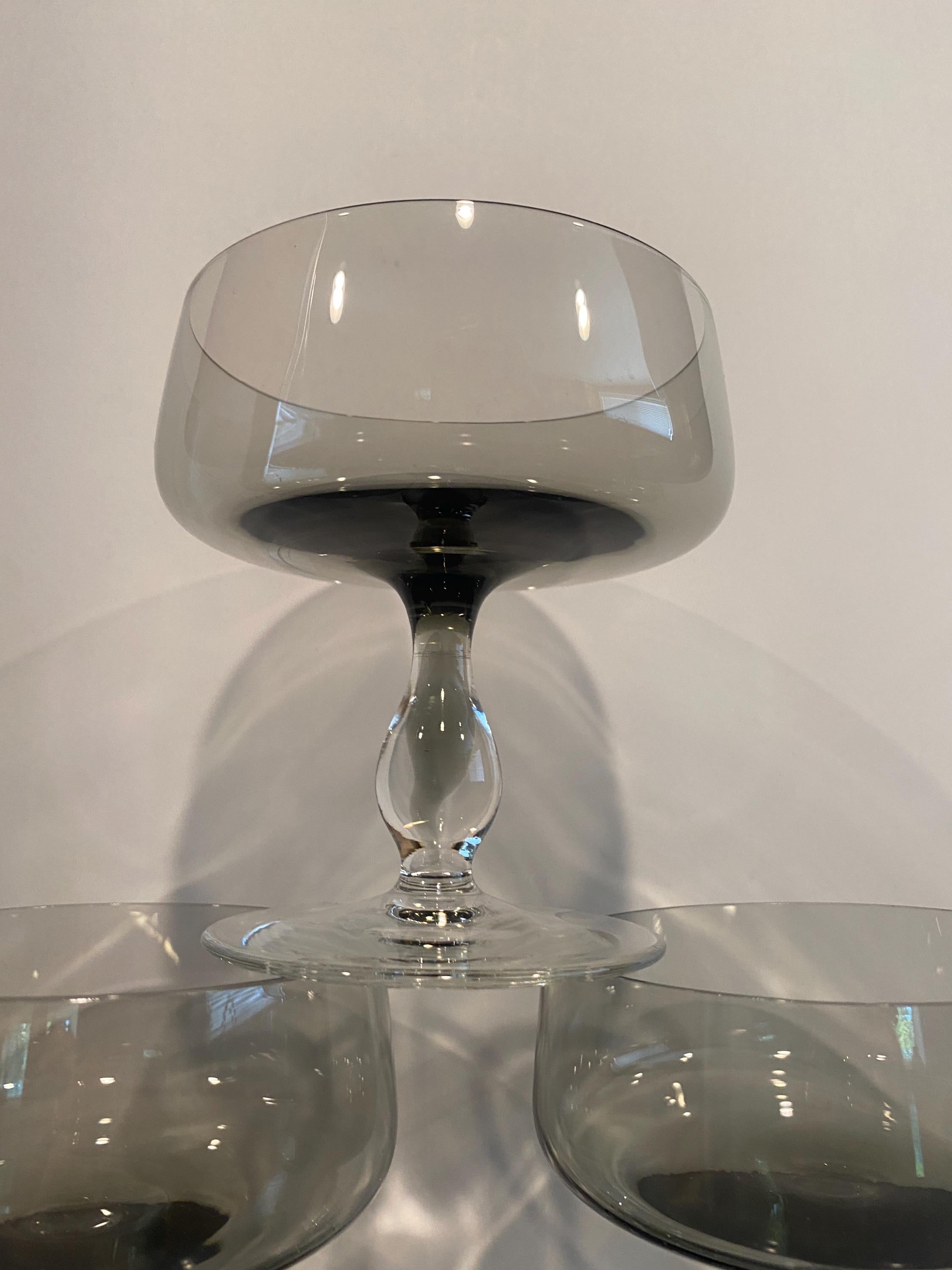 Pair of MCM Crystal Smoke Colored Champagne Glasses / Coupes / wedding gift/ hostess gift / Birthday / Housewarming