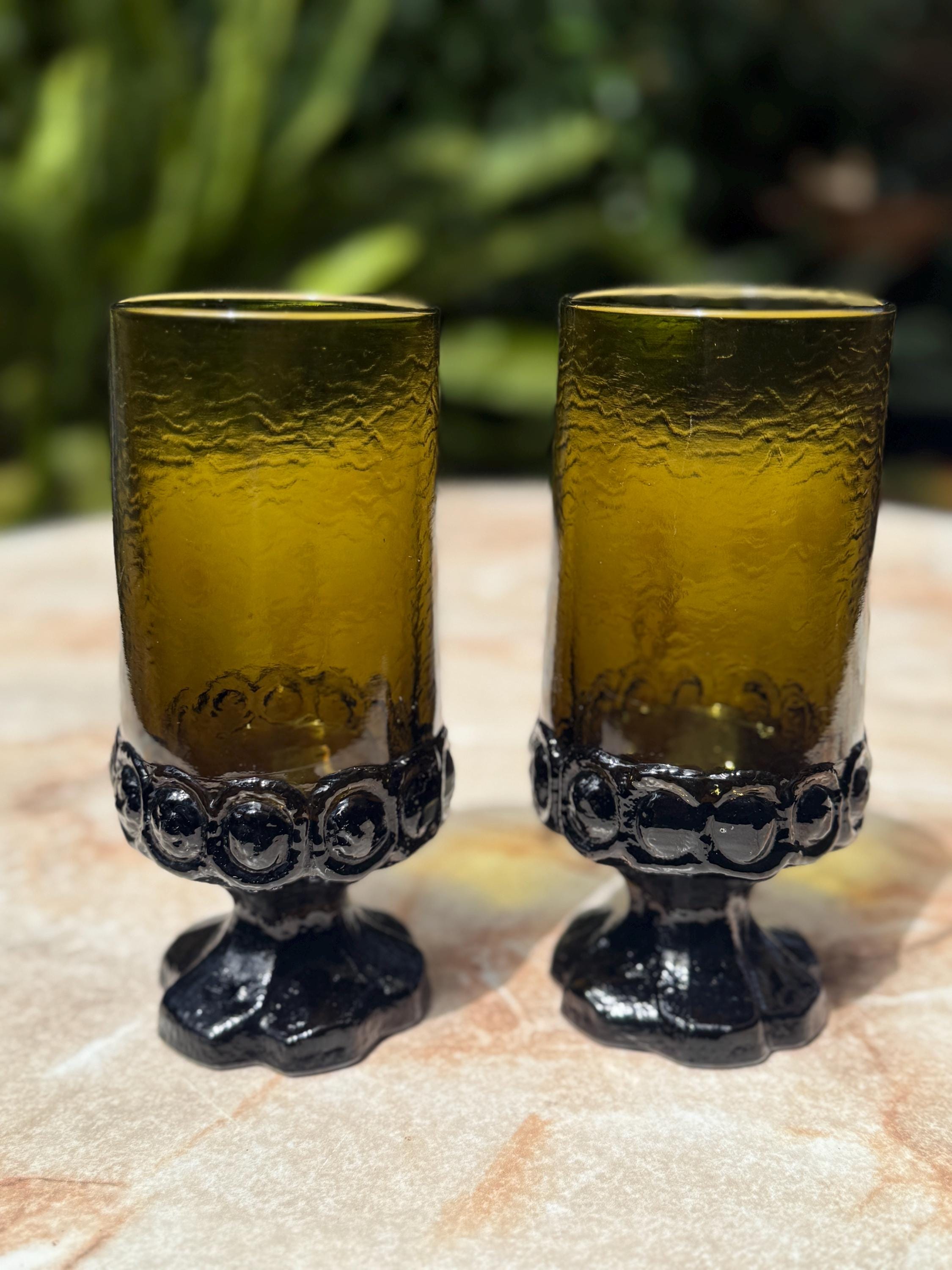 Vintage Tiffin Madeira Green Iced Tea Goblets – Pair of Textured Glass Mid Century Barware