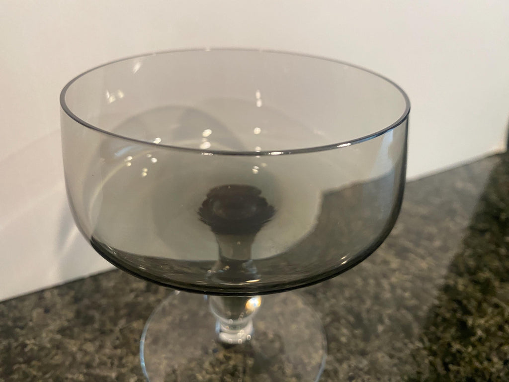 Pair of MCM Crystal Smoke Colored Champagne Glasses / Coupes / wedding gift/ hostess gift / Birthday / Housewarming