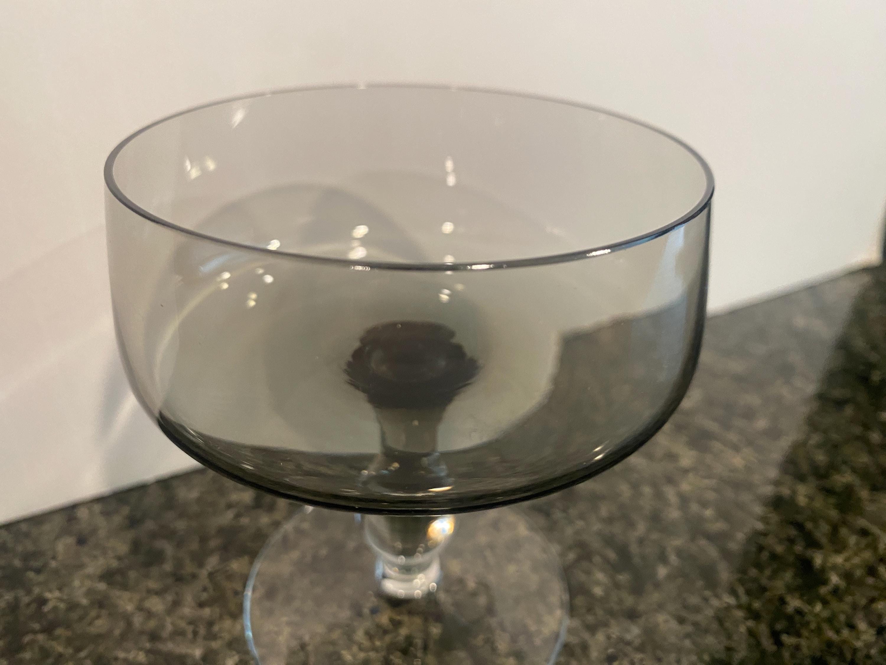 Pair of MCM Crystal Smoke Colored Champagne Glasses / Coupes / wedding gift/ hostess gift / Birthday / Housewarming