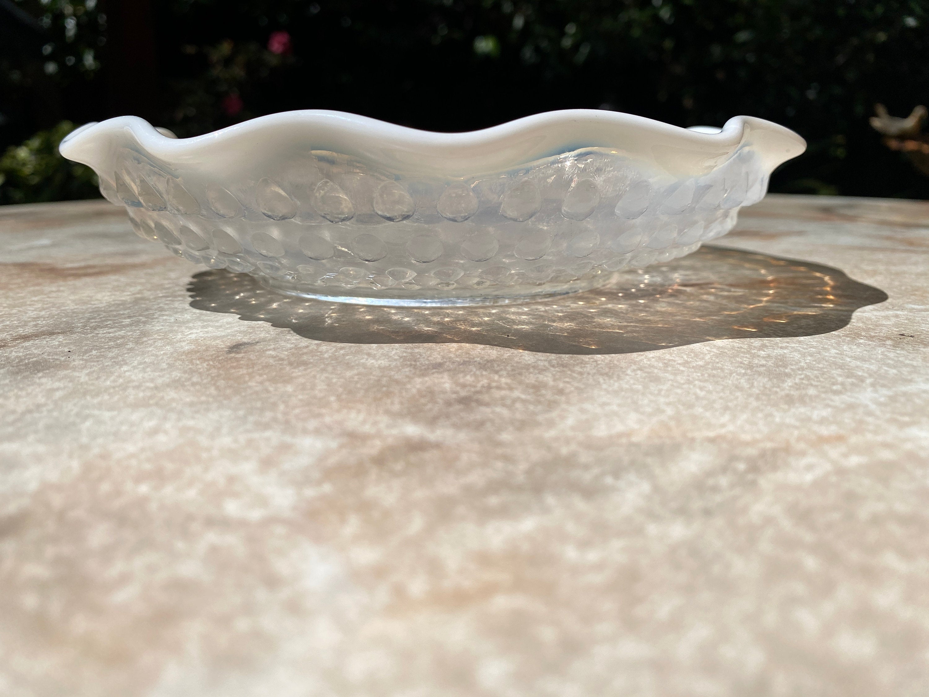 Vintage Anchor Hocking Moonstone Opalescent Hobnail Pattern Glass Pieces 3 PC SET