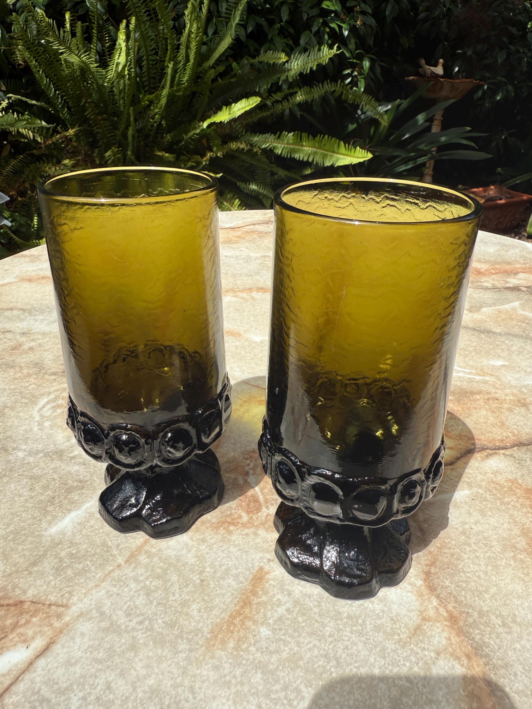 Vintage Tiffin Madeira Green Iced Tea Goblets – Pair of Textured Glass Mid Century Barware