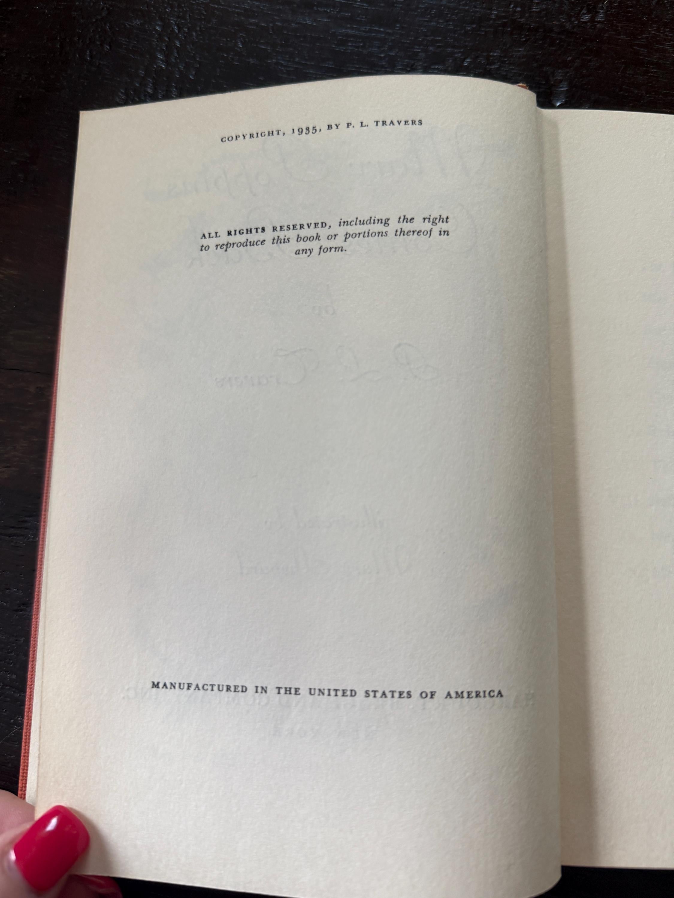 1935 Mary Poppins Comes Back by P.L. Travers – Illustrated Vintage Hardcover – Harcourt Brace - First Edition/no Dust Jacket
