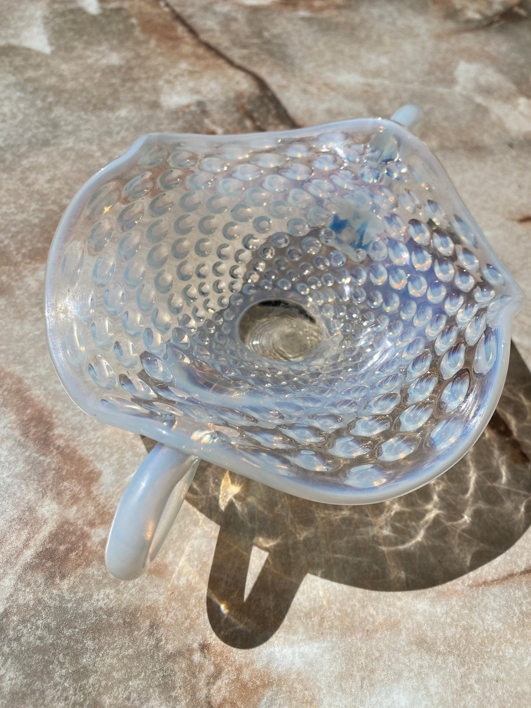 Vintage Anchor Hocking Moonstone Opalescent Hobnail Pattern Glass Pieces 3 PC SET