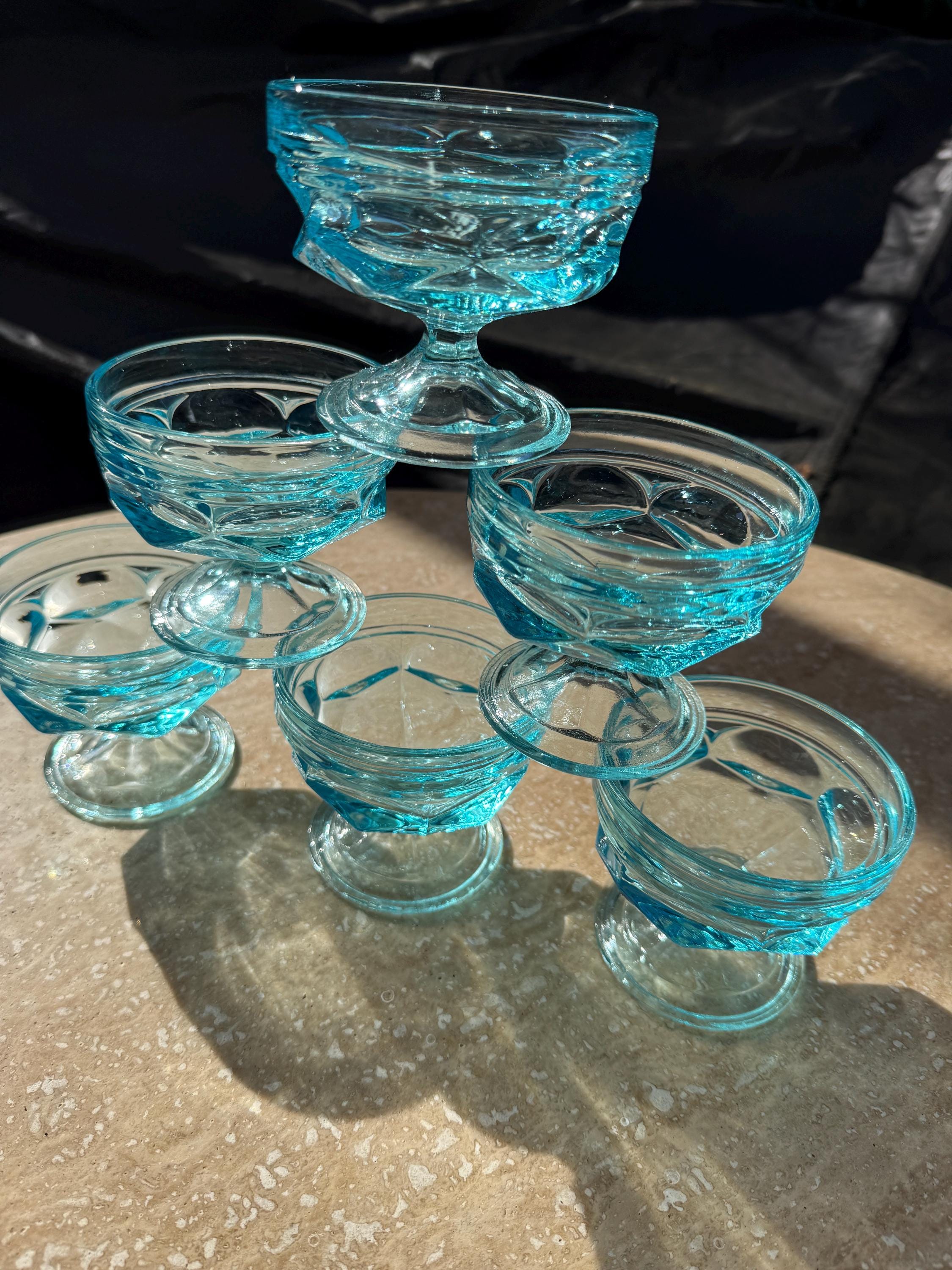 Set of 6 Anchor Hocking Fairfield Sherbert/Coupe Glasses- Aqua Blue