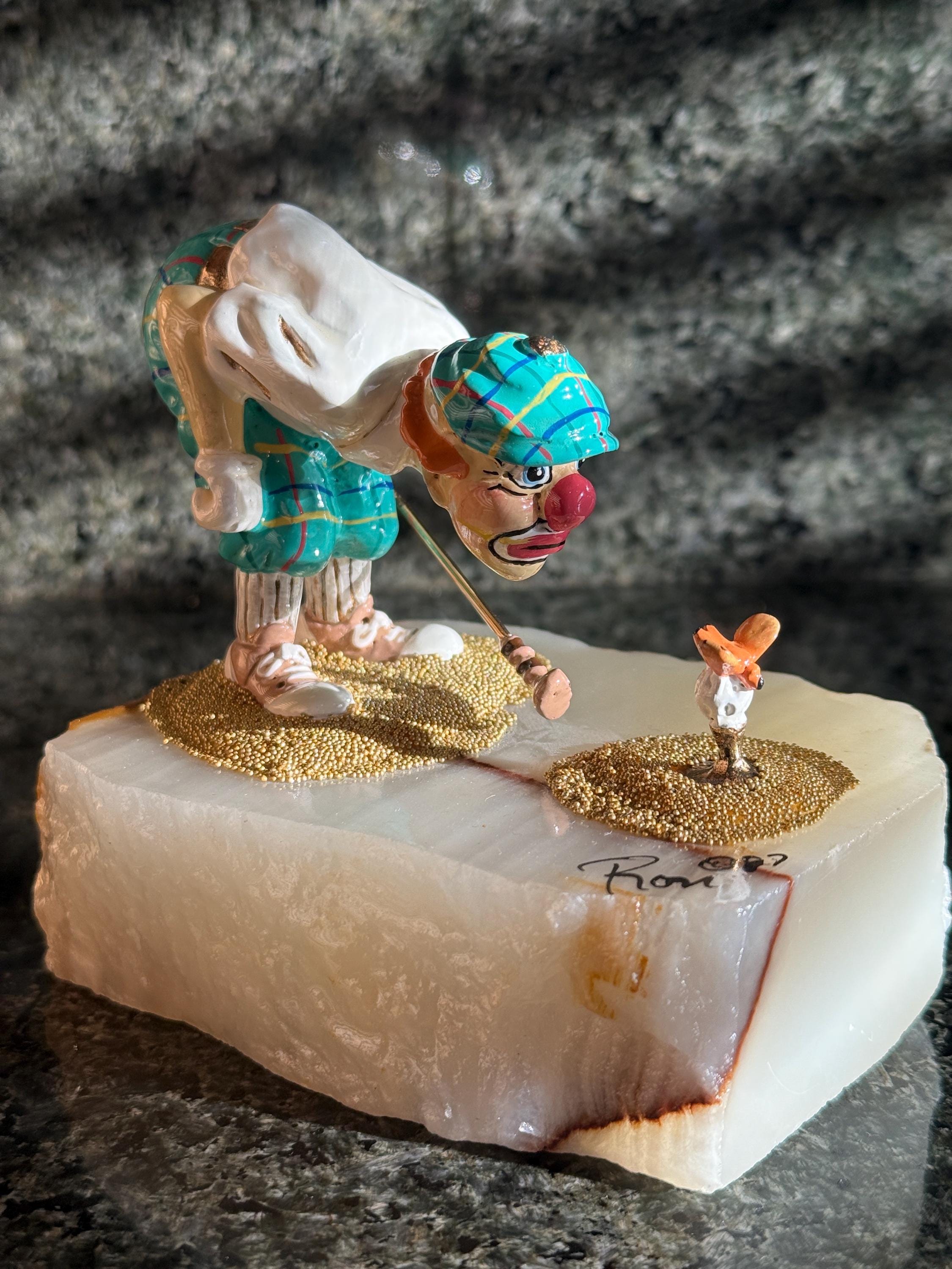 Vintage Ron Lee Clown Figurines on Onyx Base – 1980s Limited Edition Circus Collectibles – Hand-Painted Sculpture – Sold Individually