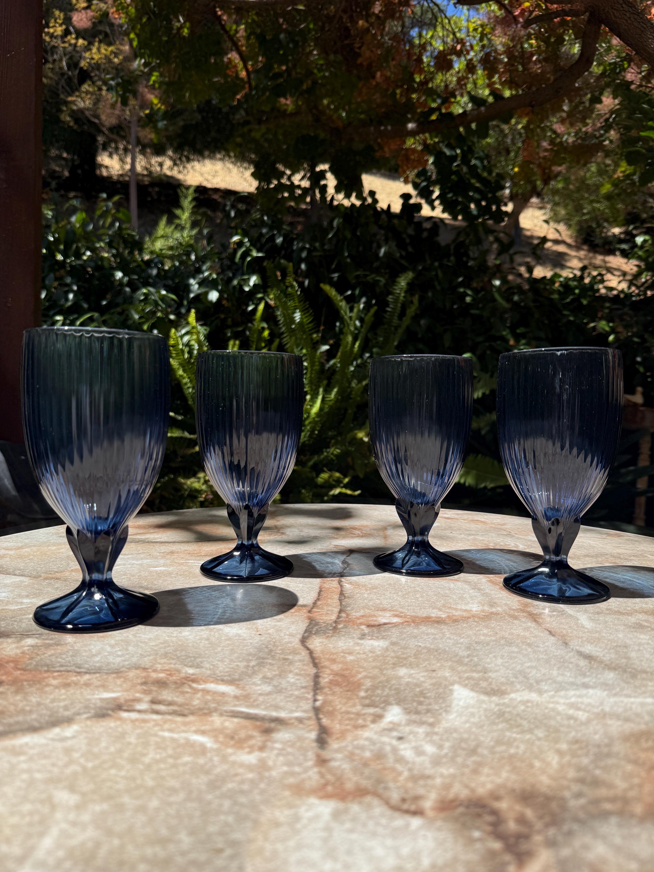 Vintage Fostoria Monet Dark Blue Goblets – Set of 4