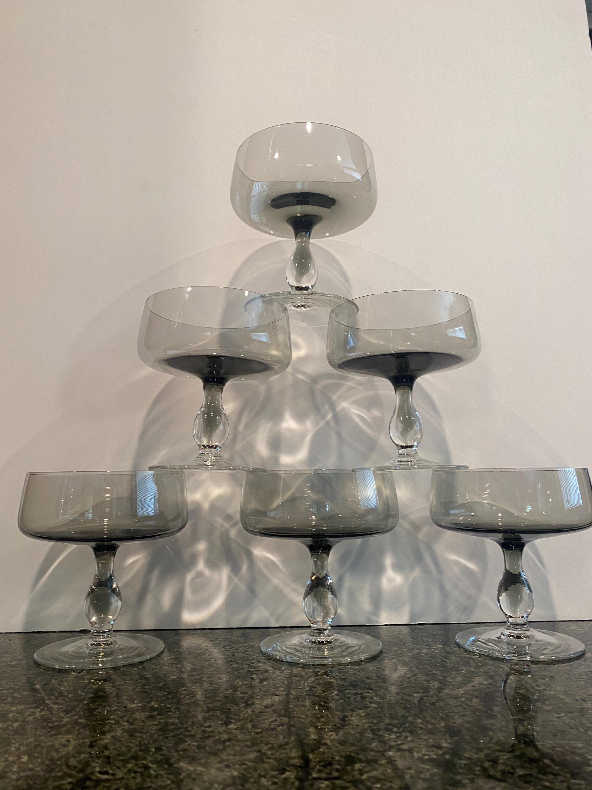 Pair of MCM Crystal Smoke Colored Champagne Glasses / Coupes / wedding gift/ hostess gift / Birthday / Housewarming