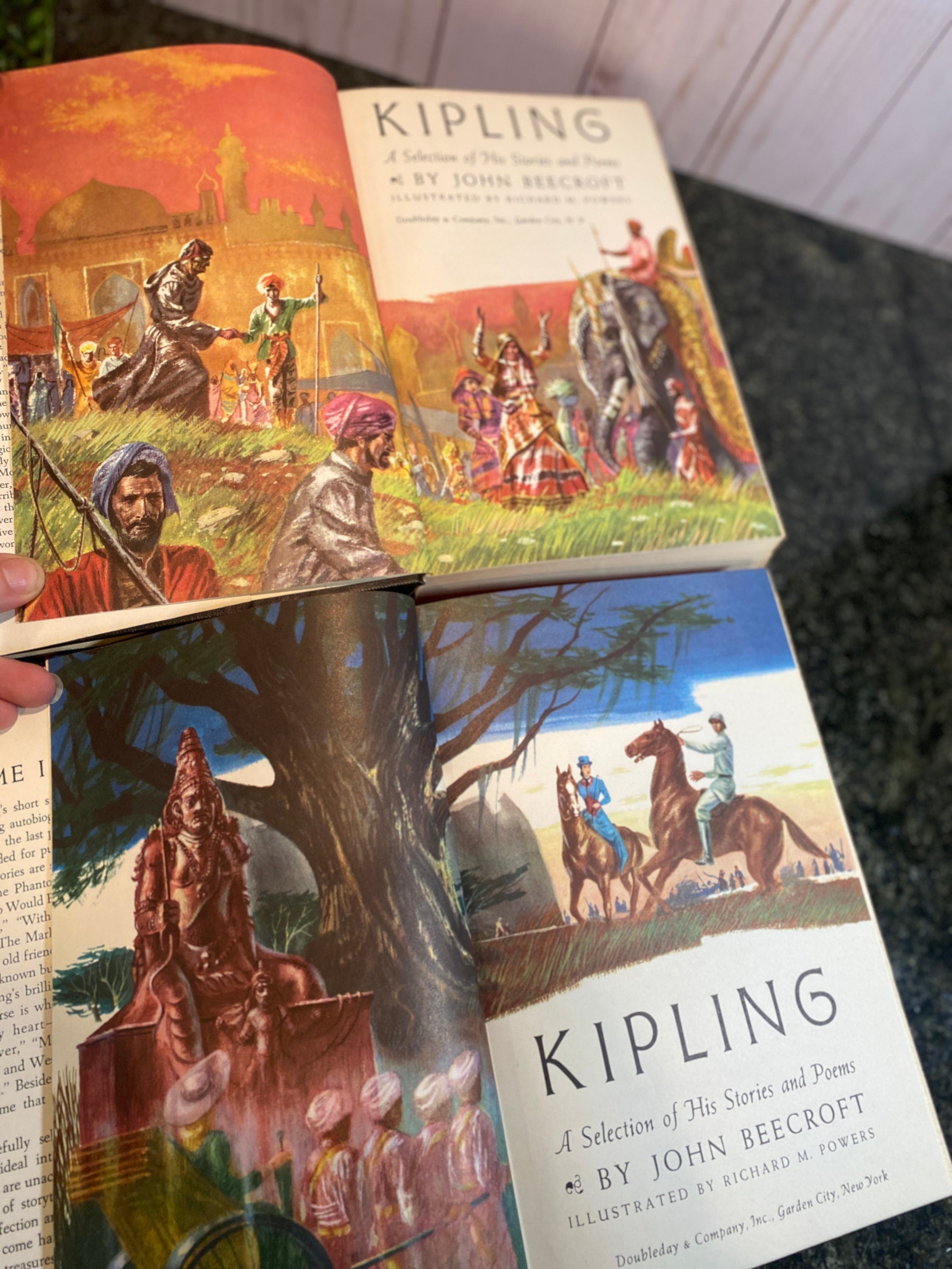 Volumes 1&2 Kipling- Stories and Poems by John Beectoft- 1956- Book Set- Jungle Book-Just So Stories- book club edition