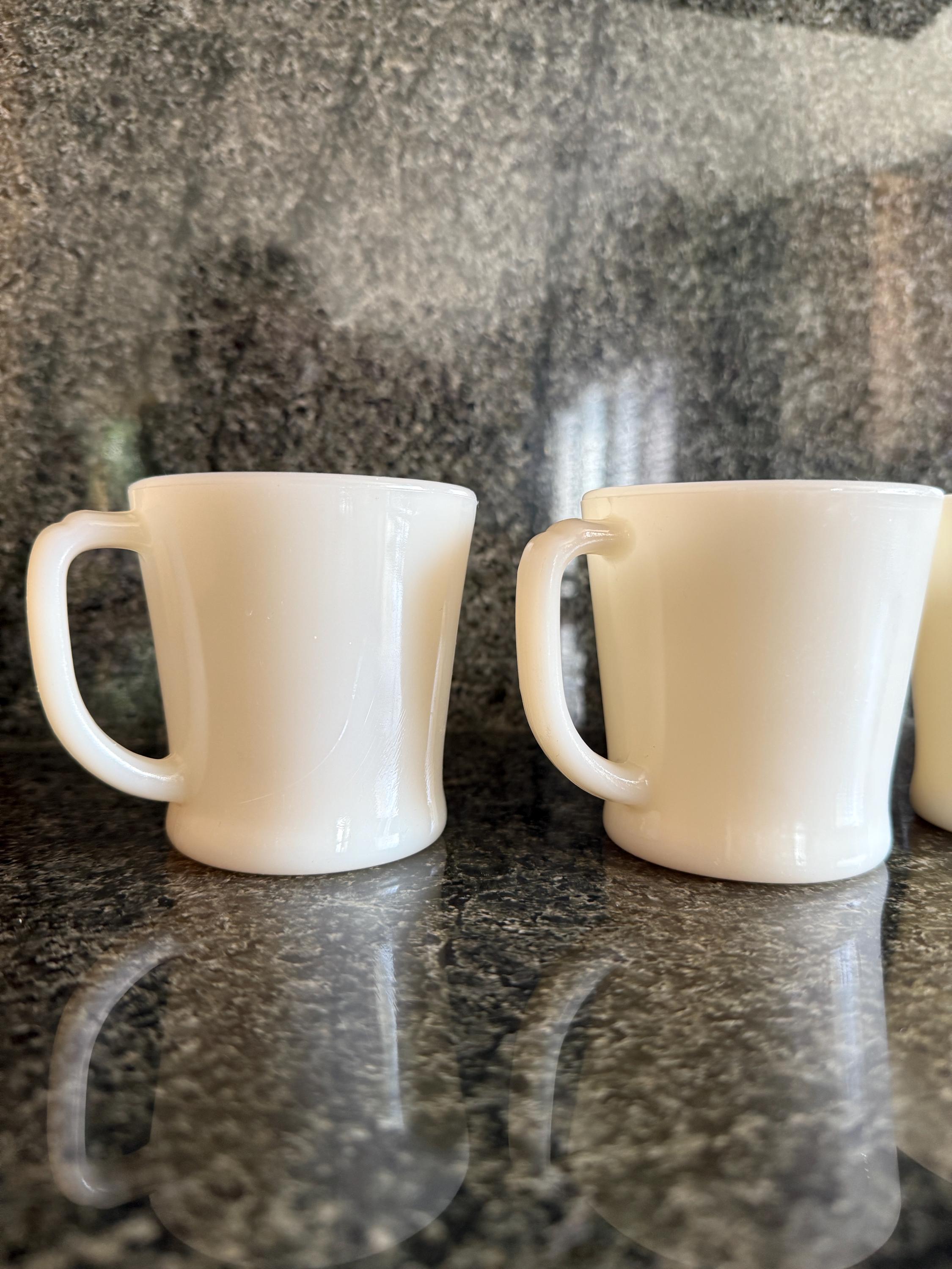 Vintage Fire King Ivory D-Handle Mug Set of 4 – Anchor Hocking Milk Glass Coffee Cups – 3.5” Tall – Mid Century Kitchen Decor