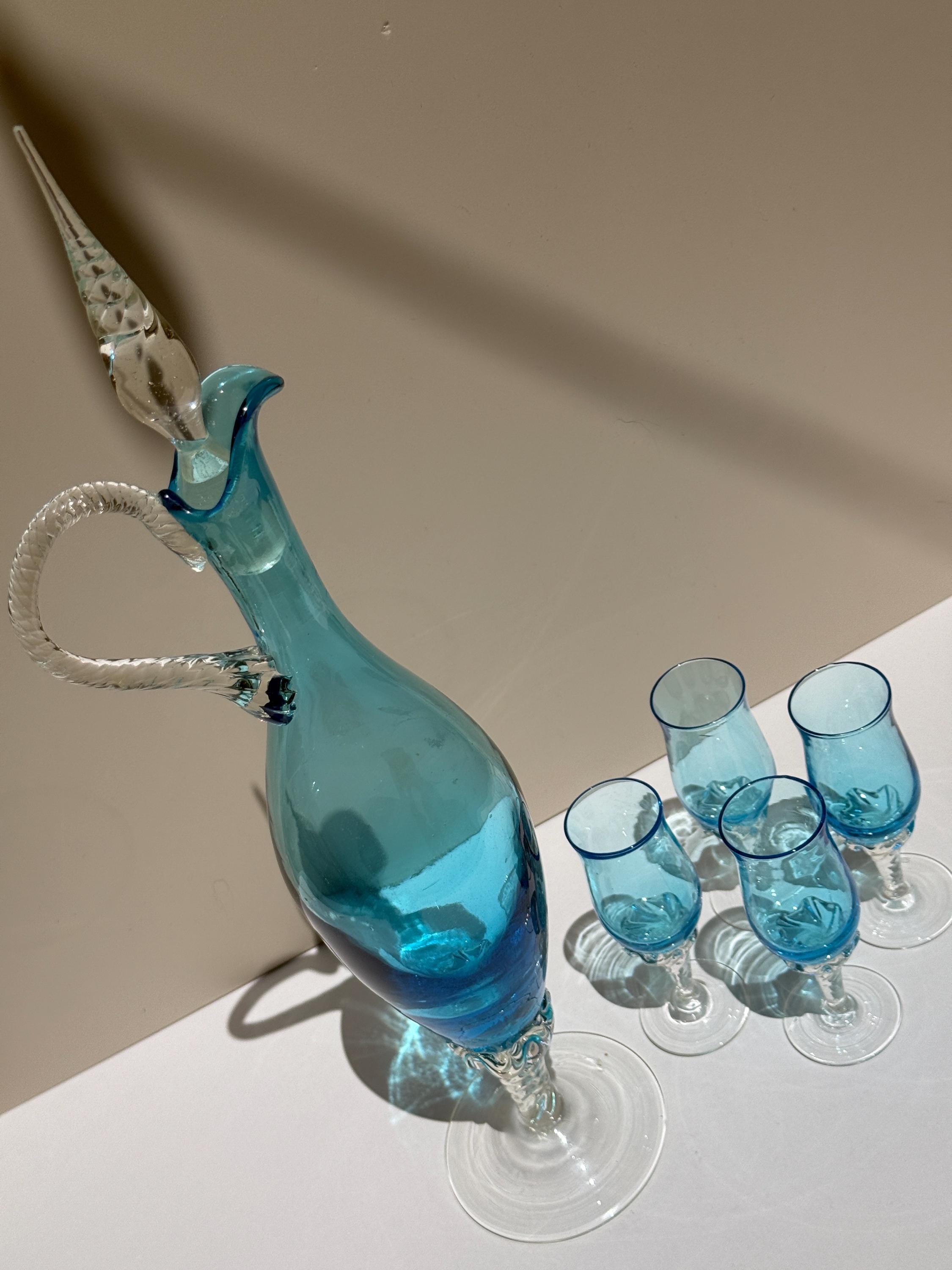 Vintage Blue Empoli Genie Decanter & Glasses Set – Swirl Design – Made in Italy