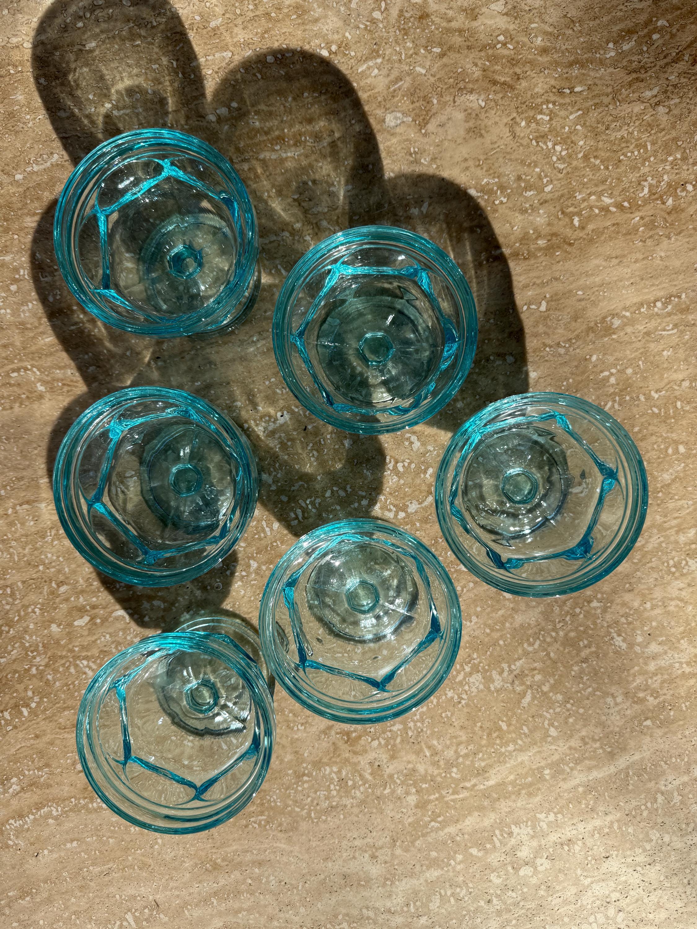 Set of 6 Anchor Hocking Fairfield Sherbert/Coupe Glasses- Aqua Blue