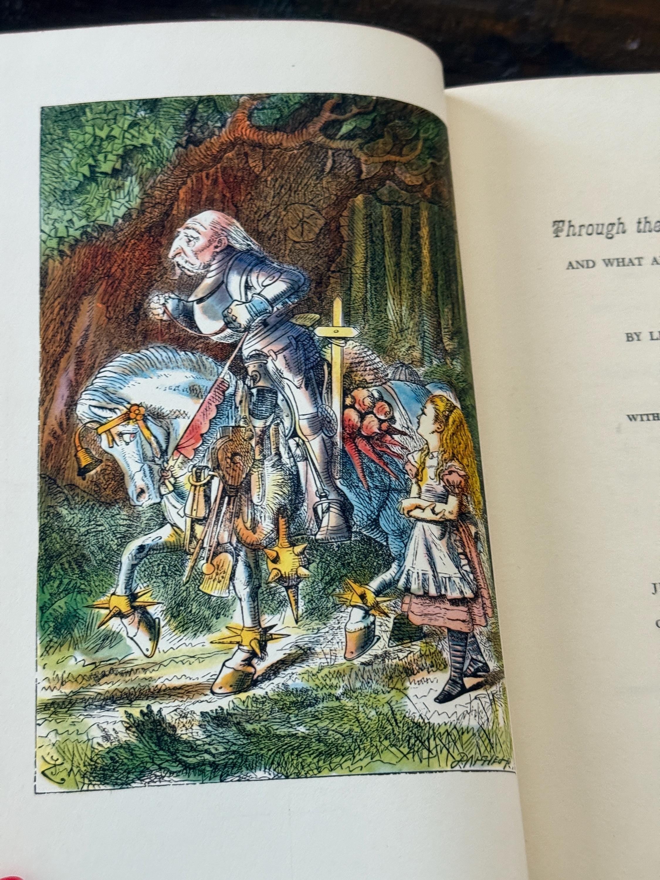 Through the Looking-Glass by Lewis Carroll – 1950s First Edition – Junior Deluxe Editions – Red Ink & Color Illustrations – Inscribed