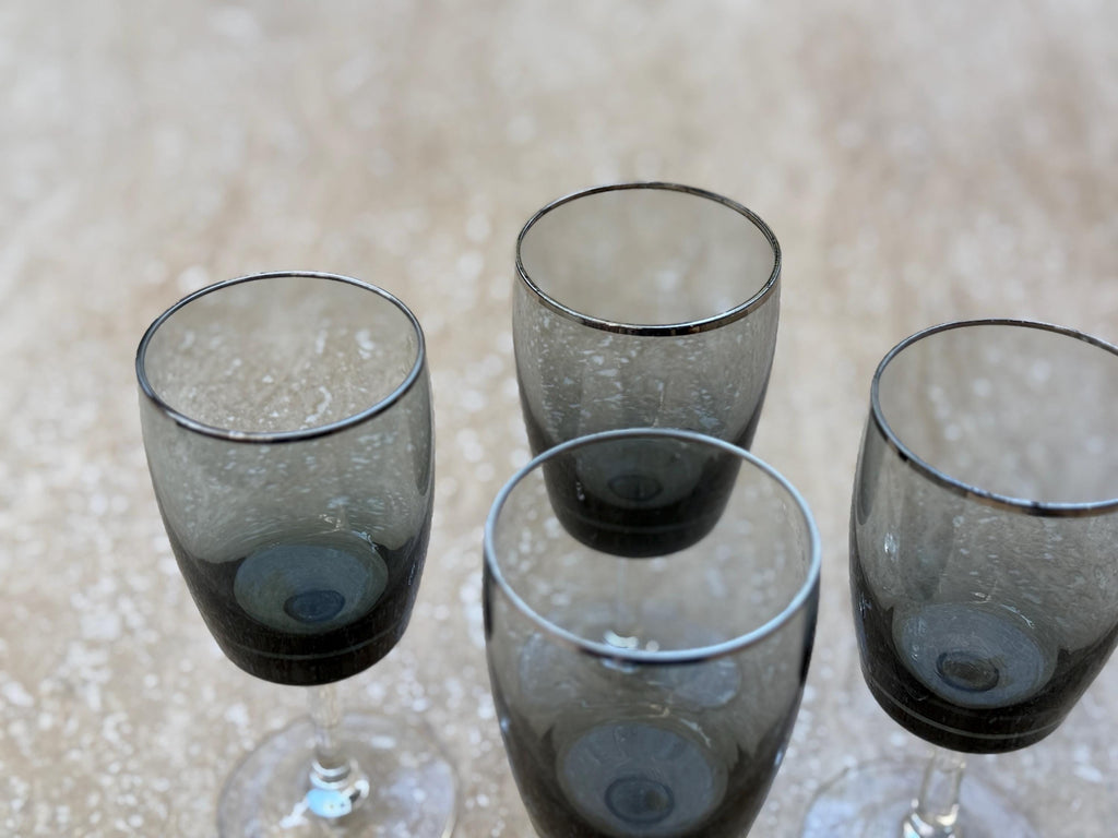 Set of 4- Gorham Crystal Midnight Mist Smoke Platinum Small Glasses