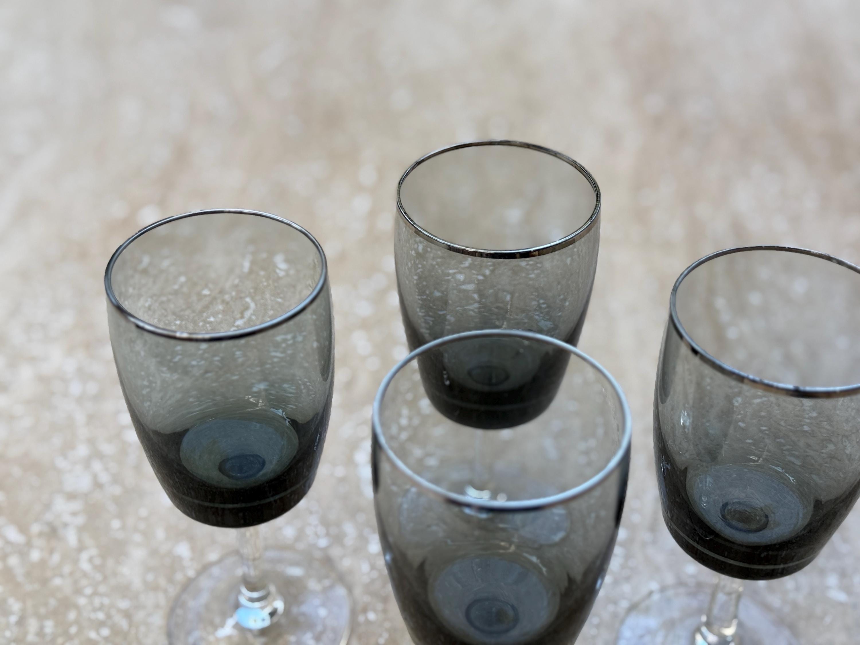 Set of 4- Gorham Crystal Midnight Mist Smoke Platinum Small Glasses