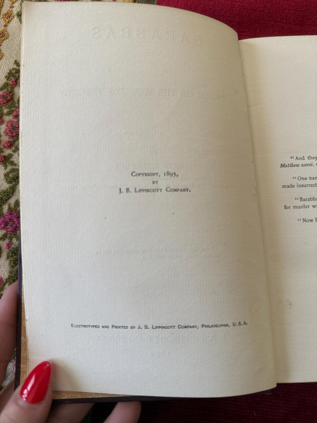Barabbas by Marie Corelli – 1893 First Edition – J.B. Lippincott – Antique Embossed Hardcover Book