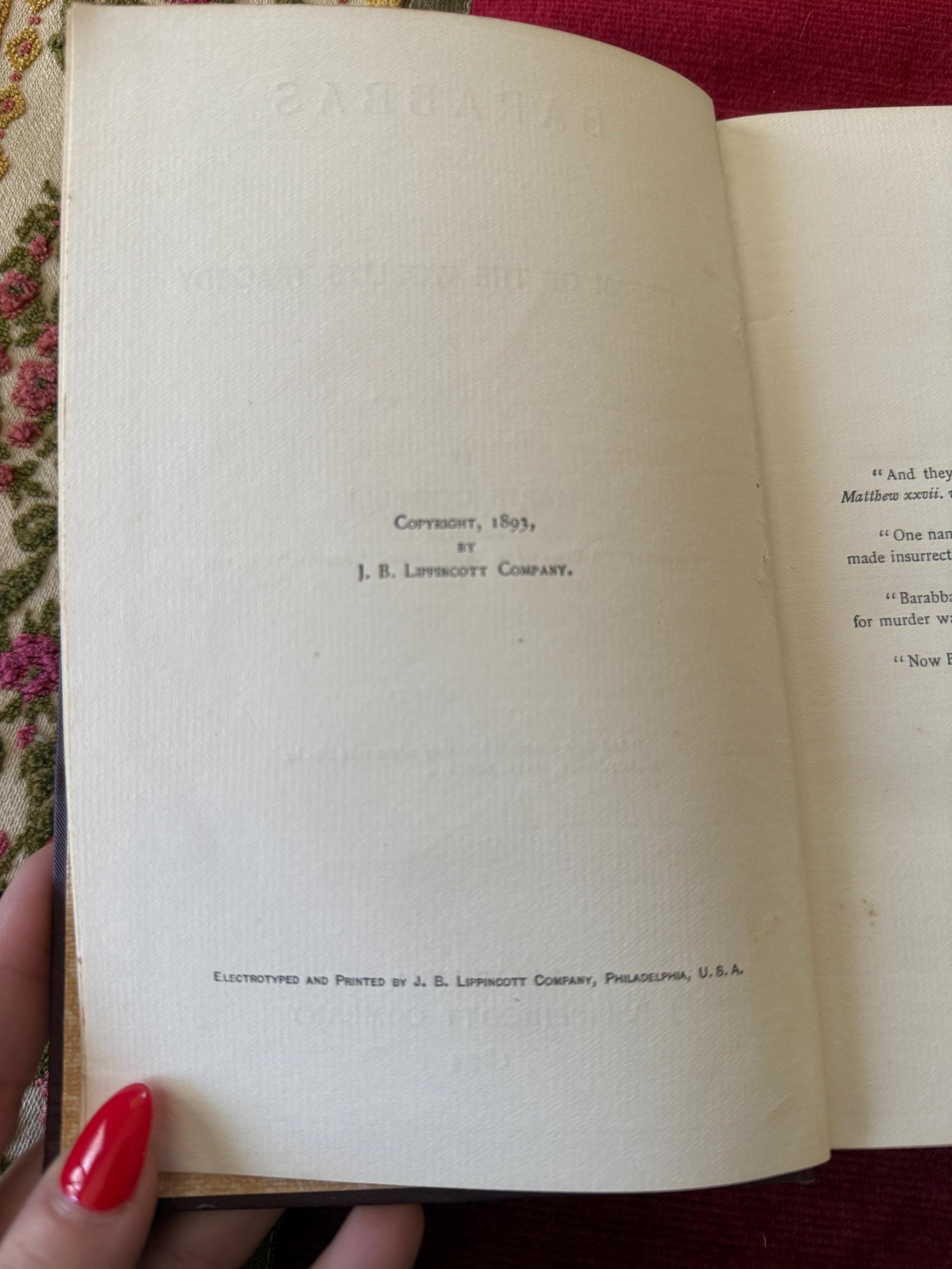 Barabbas by Marie Corelli – 1893 First Edition – J.B. Lippincott – Antique Embossed Hardcover Book