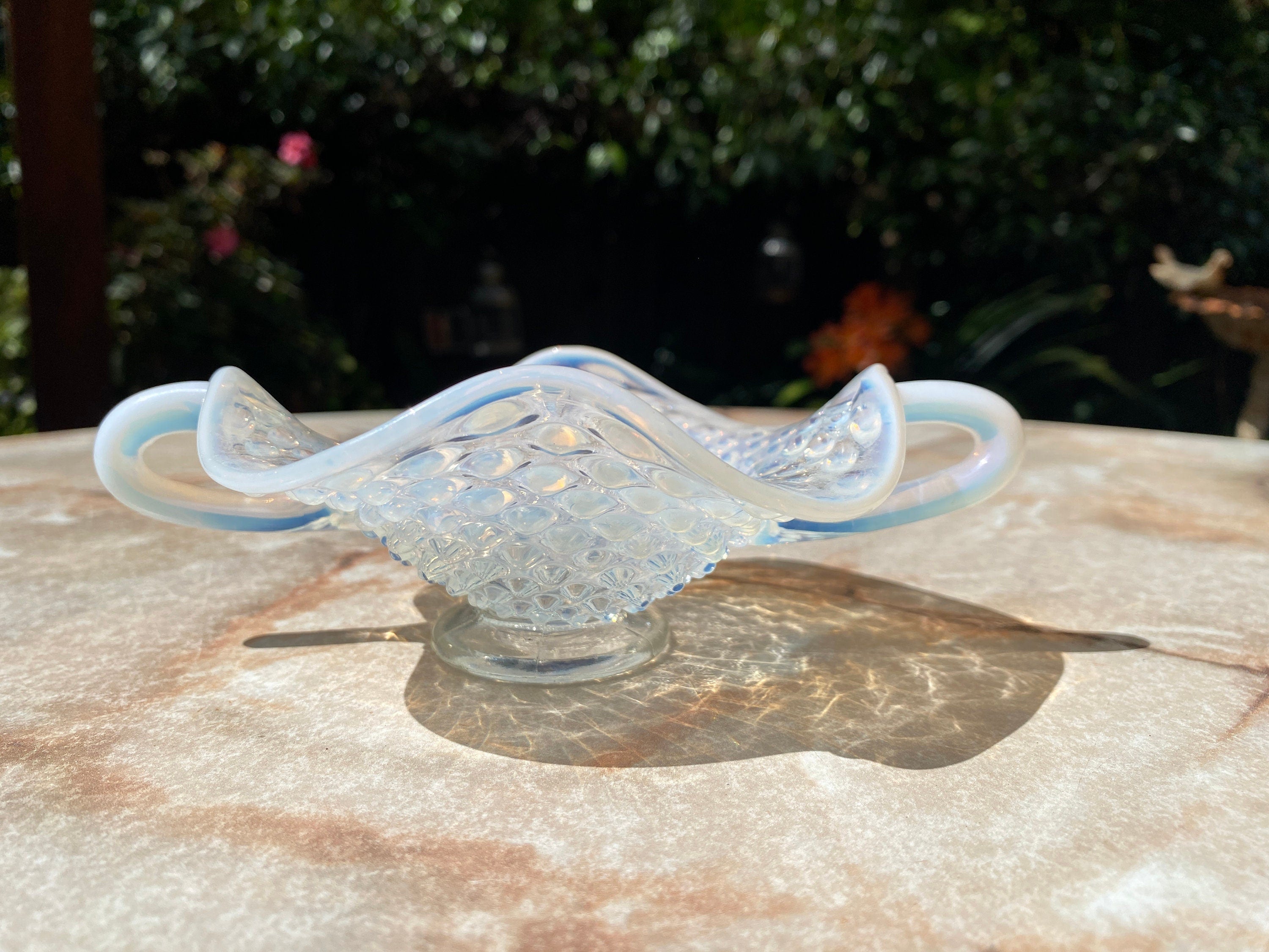 Vintage Anchor Hocking Moonstone Opalescent Hobnail Pattern Glass Pieces 3 PC SET