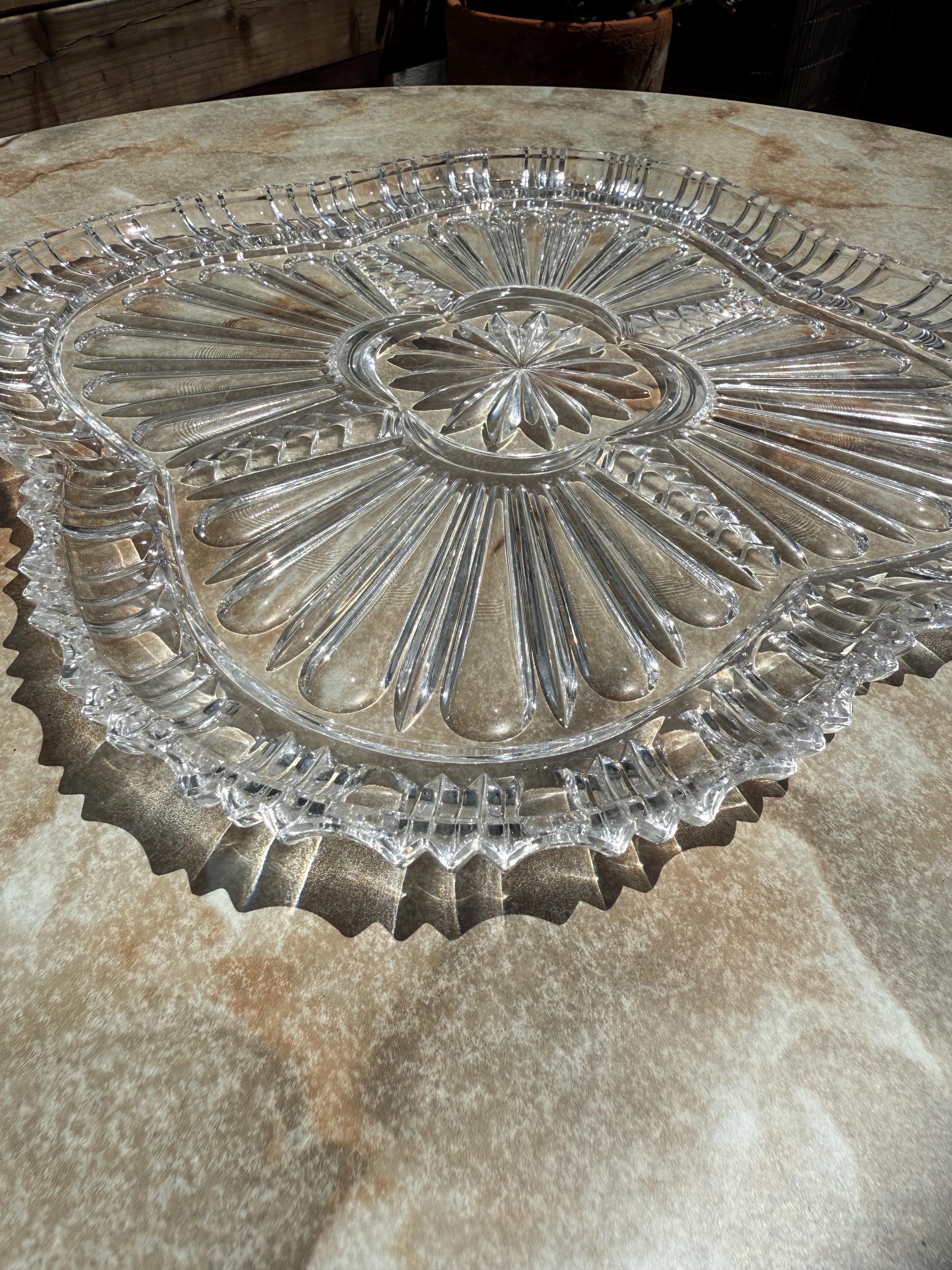 Vintage Crystal Serving Platter  | 12”-15” | Elegant Entertaining Piece | Missing Dishes