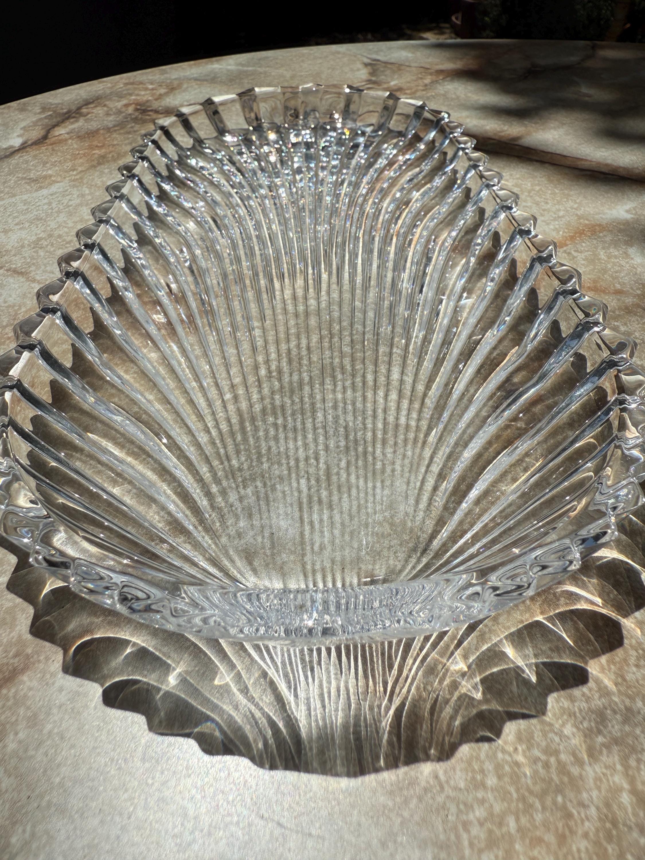 Villeroy & Boch Germany Crystal Sandwich Platter | 14” Long Ribbed Fan Design | Vintage Heavyweight Serving Tray