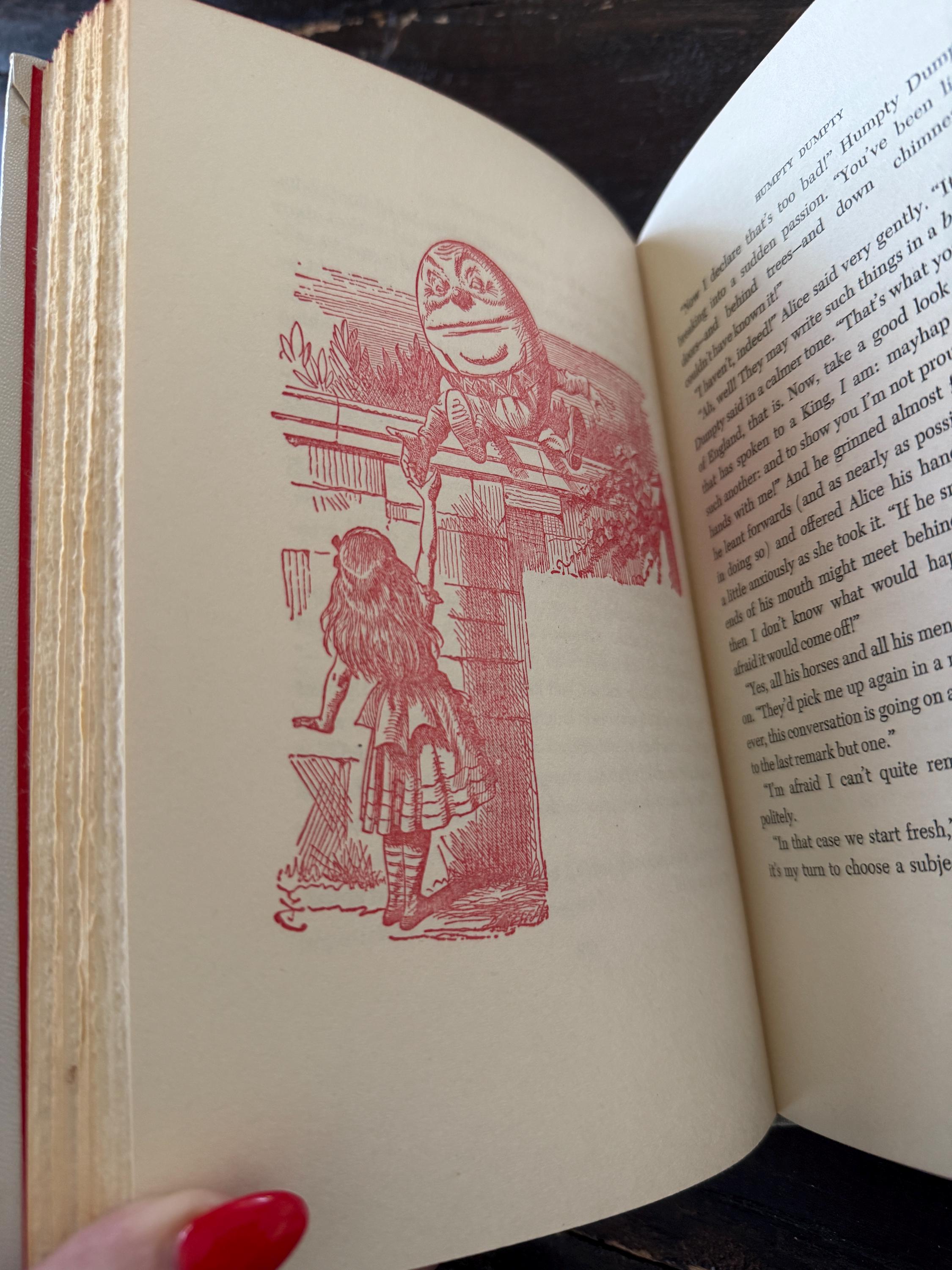 Through the Looking-Glass by Lewis Carroll – 1950s First Edition – Junior Deluxe Editions – Red Ink & Color Illustrations – Inscribed