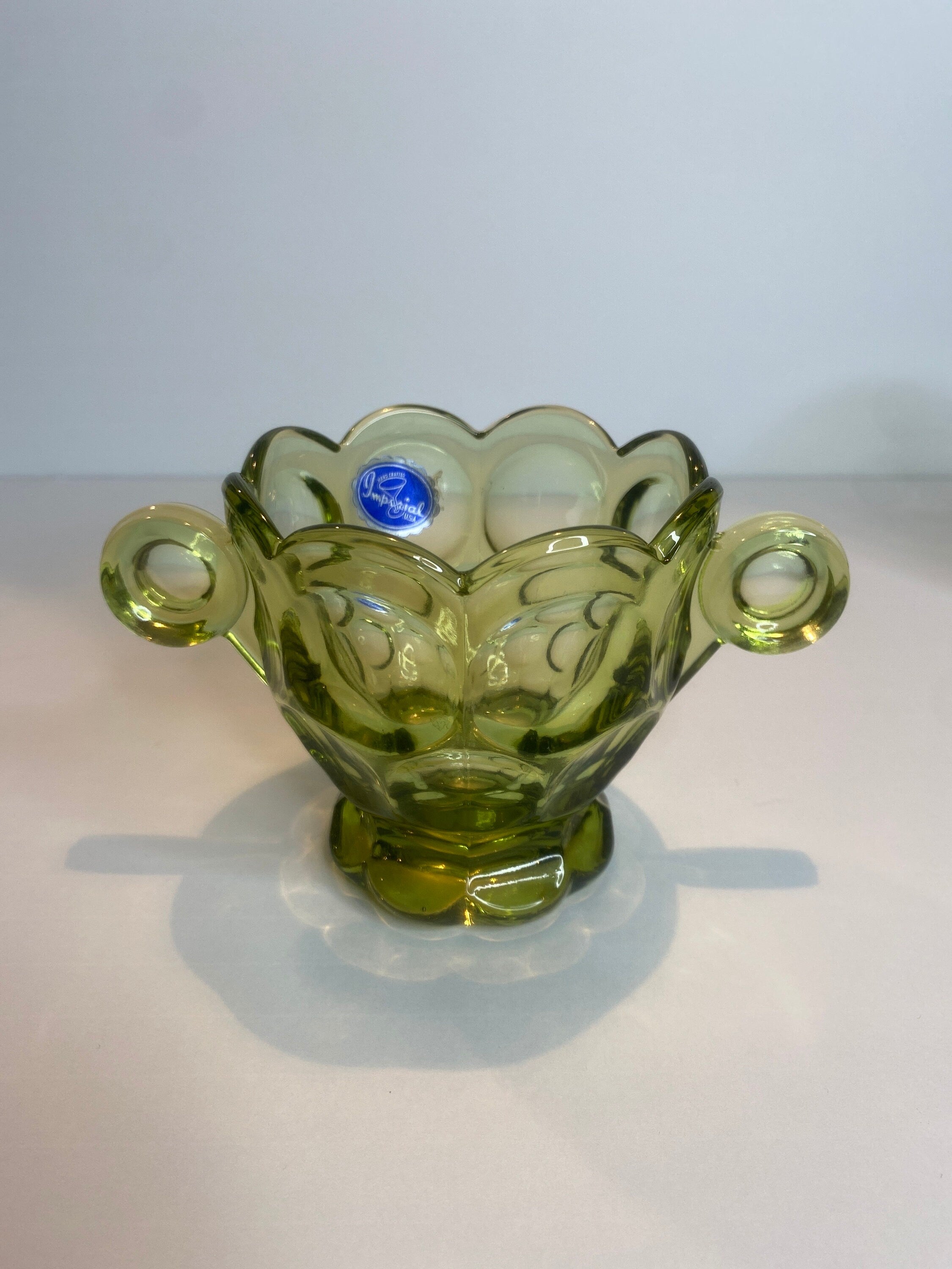 Vintage Imperial Glass Company- Original factory sticker- Verde Provincial Green Hlass- Cream and Sugar Set