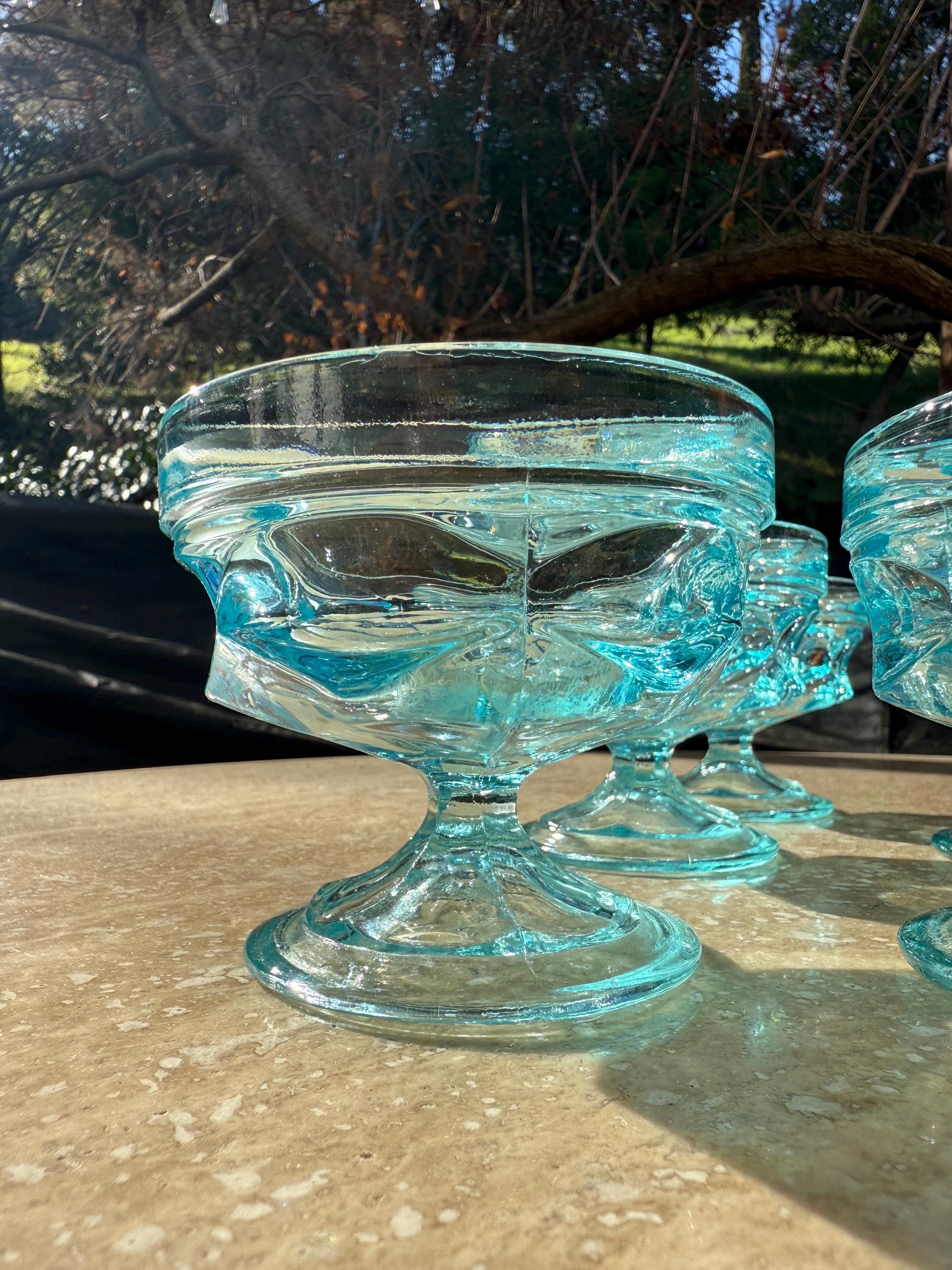 Set of 6 Anchor Hocking Fairfield Sherbert/Coupe Glasses- Aqua Blue