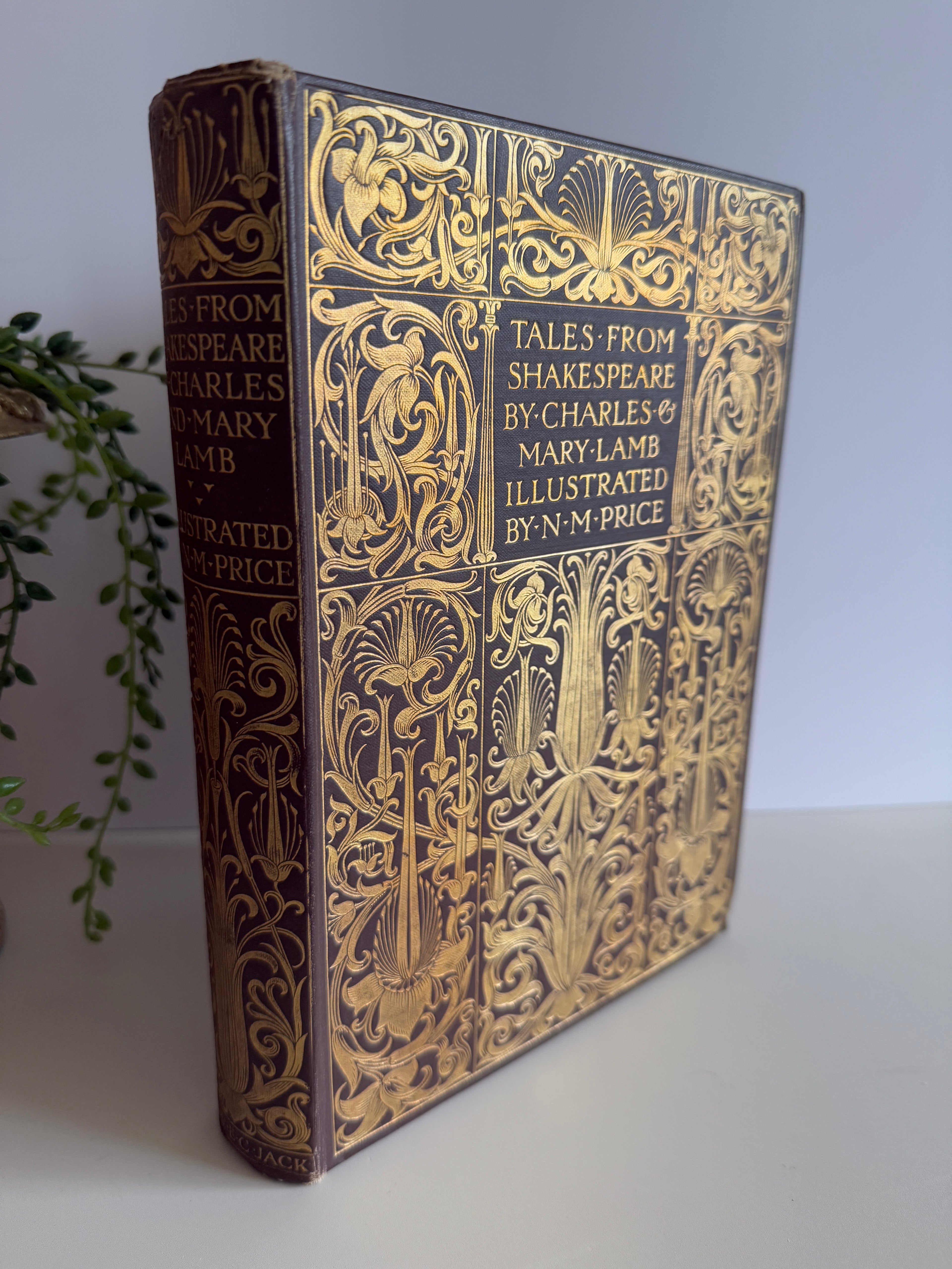 Antique 1905 Tales from Shakespeare by Charles & Mary Lamb – Illustrated by N.M. Price – Ornate Gilt Binding