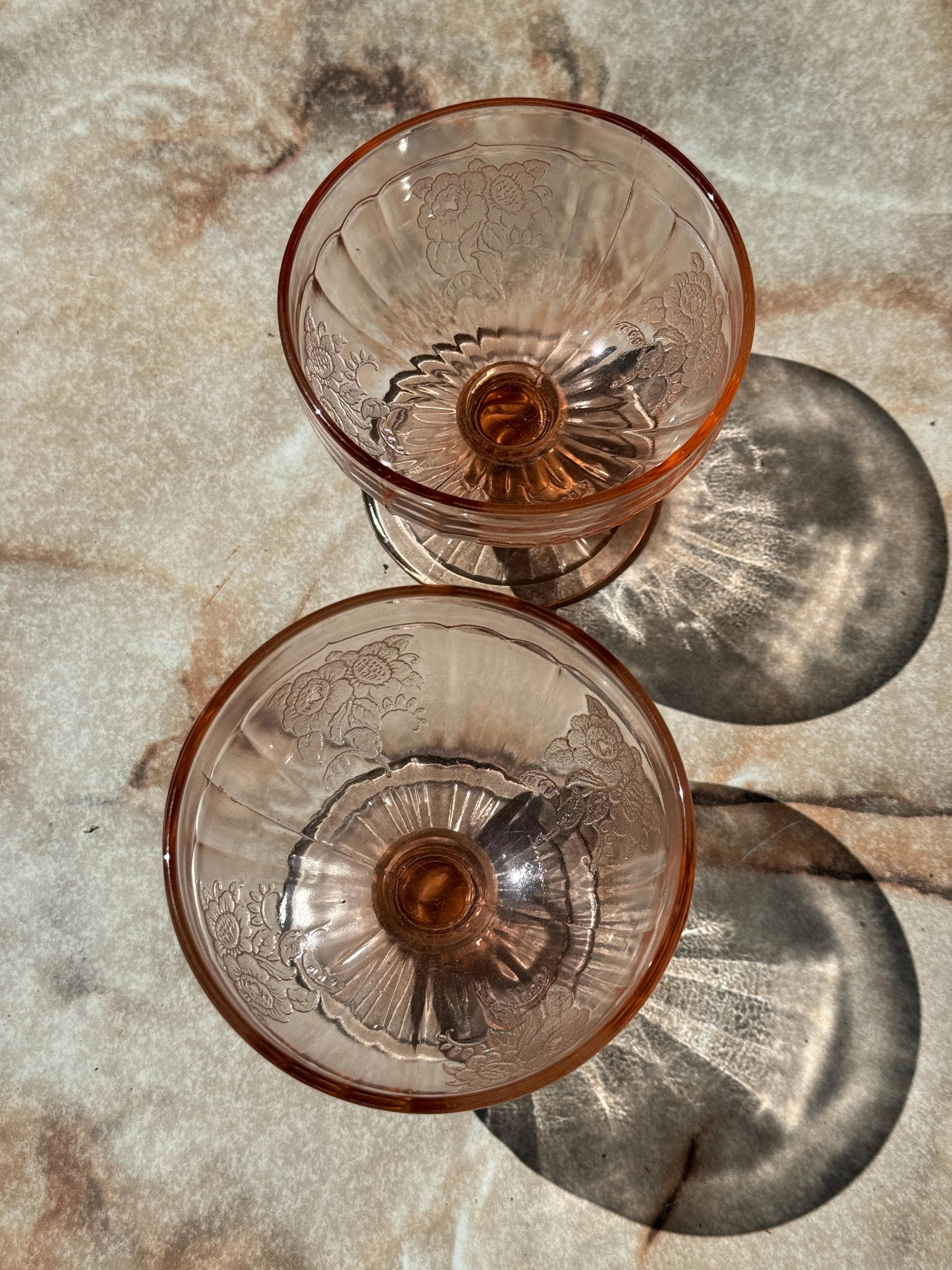 Vintage Pink Mayfair “Open Rose” Depression Glass Coupes / Sherbet Glasses – Set of 2